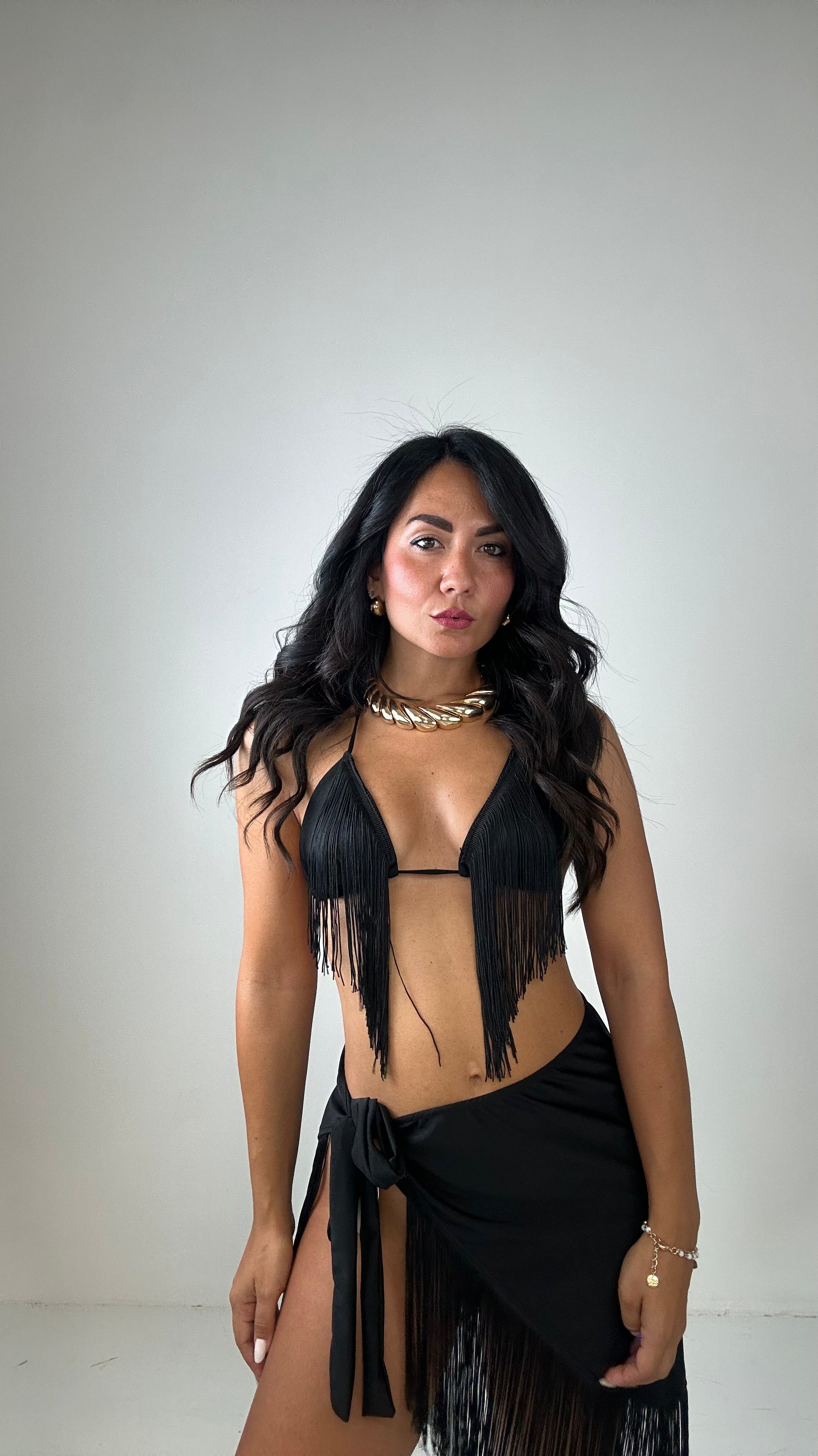 Completo BIKINI PAREO FRANGE - NERO
