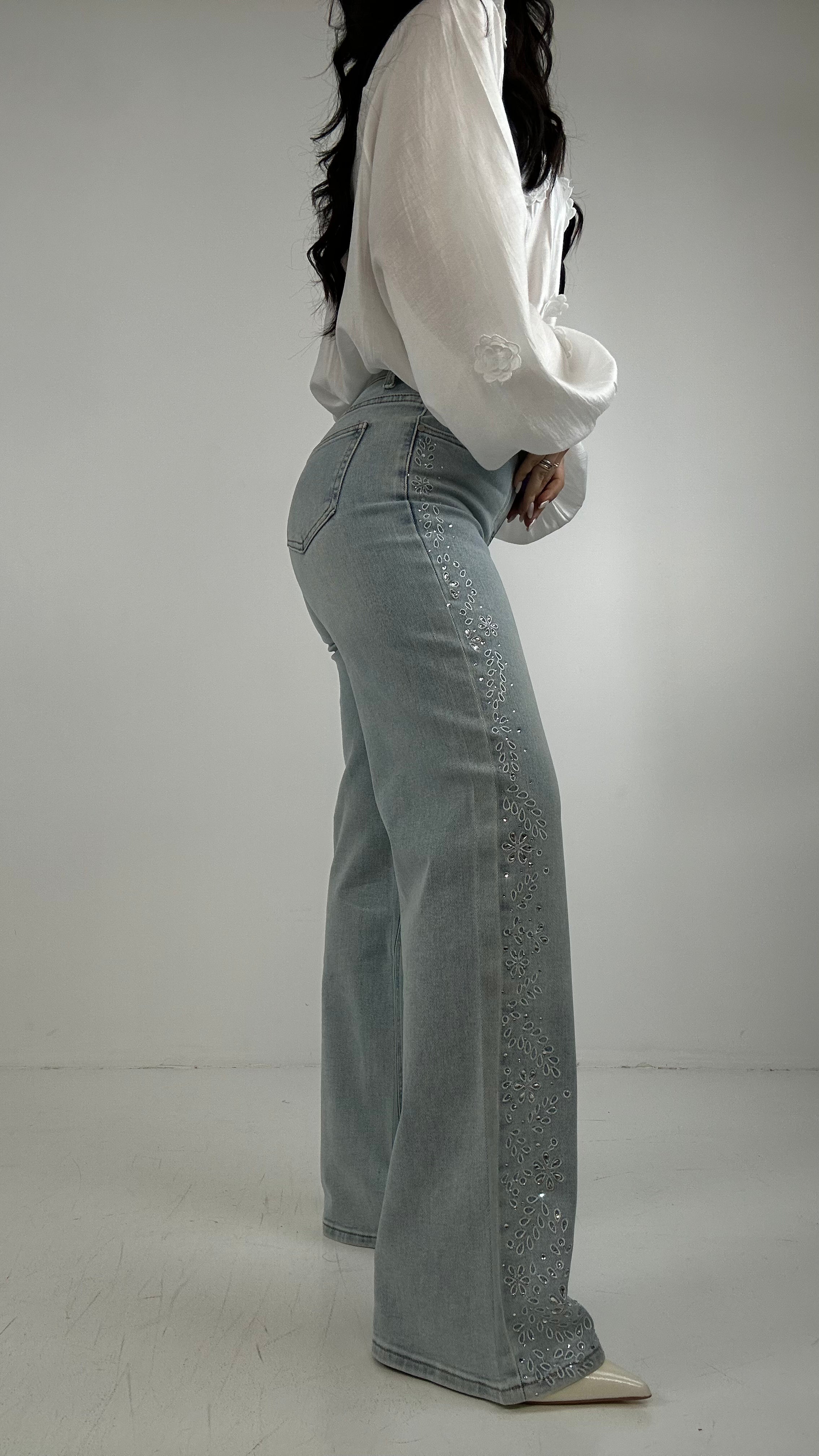 Jeans WIDE FIORELLINI STRASS - JEANS