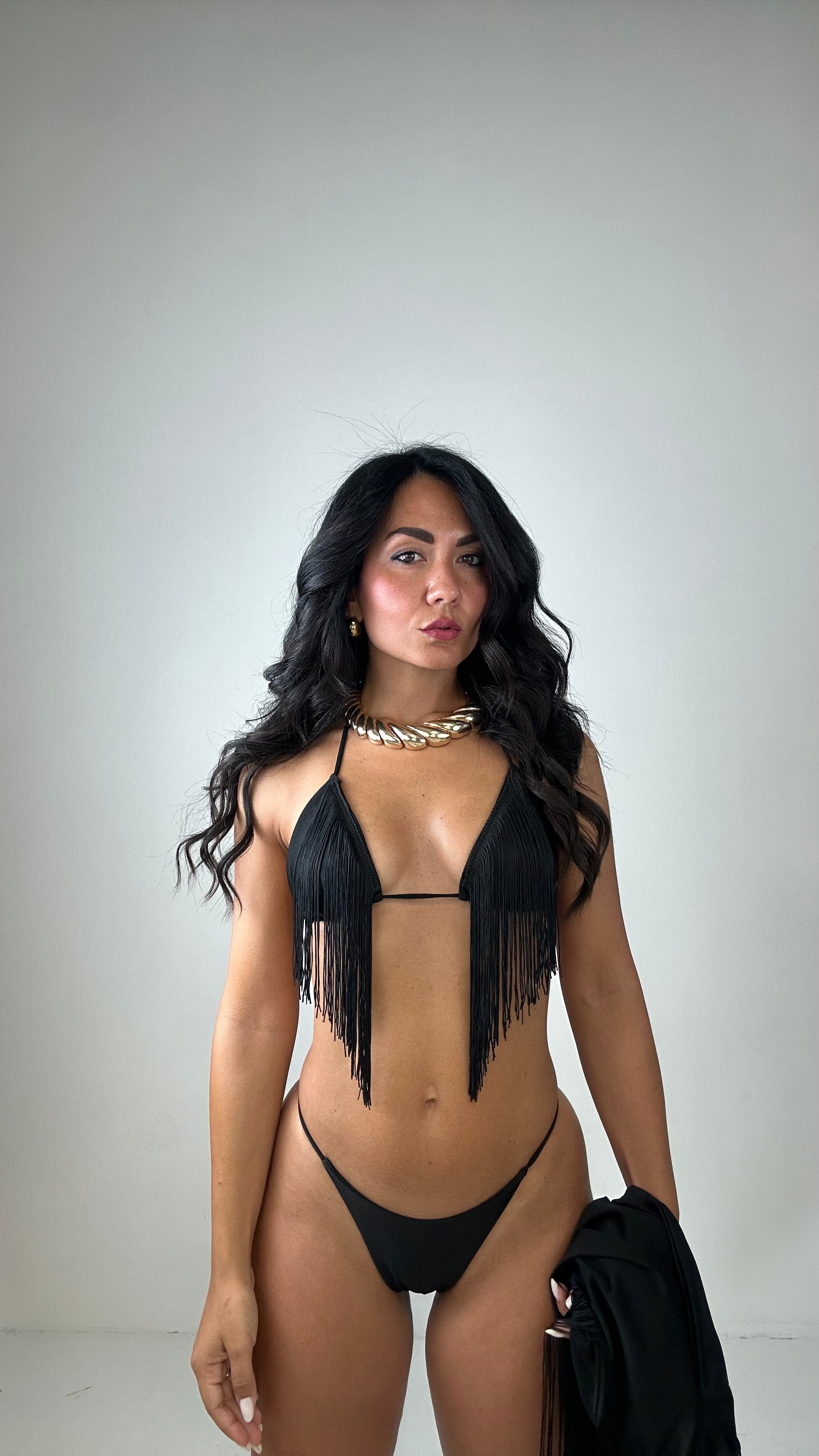 Completo BIKINI PAREO FRANGE - NERO