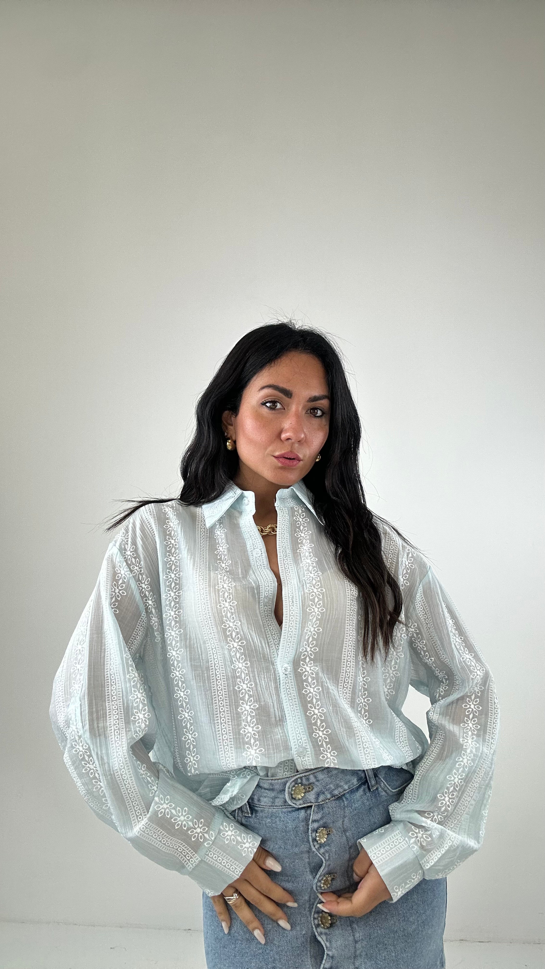 Camicia TRAMA FIORELLINO - CELESTE
