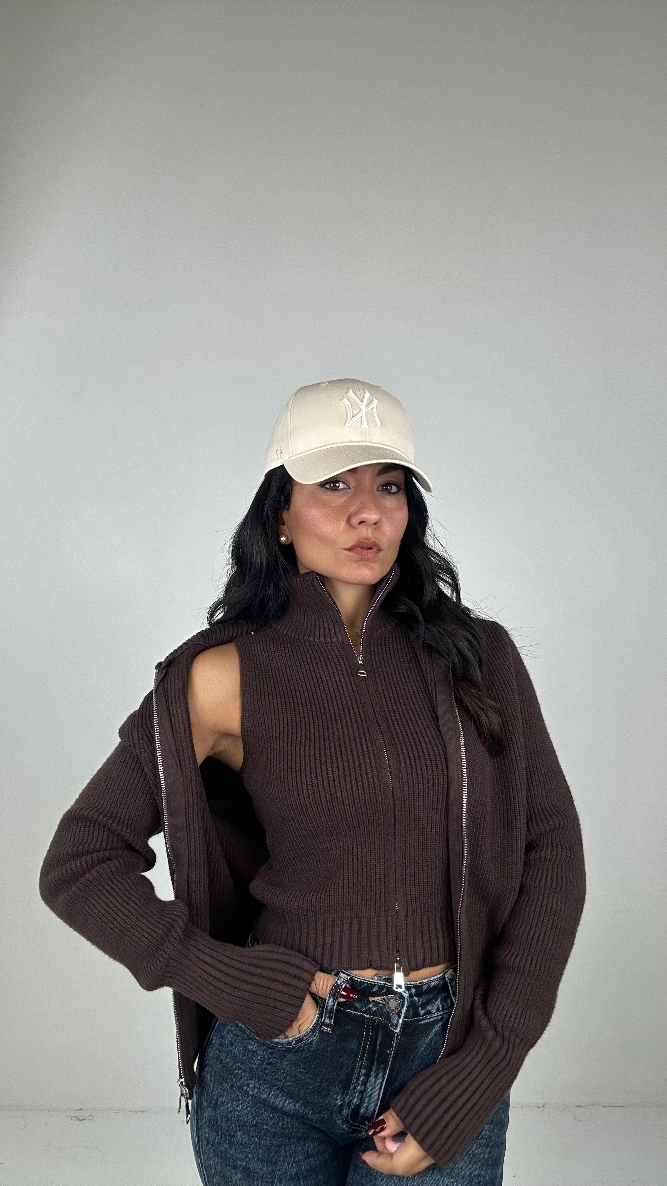 Pull 2 pezzi CON CERNIERA - MARRONE