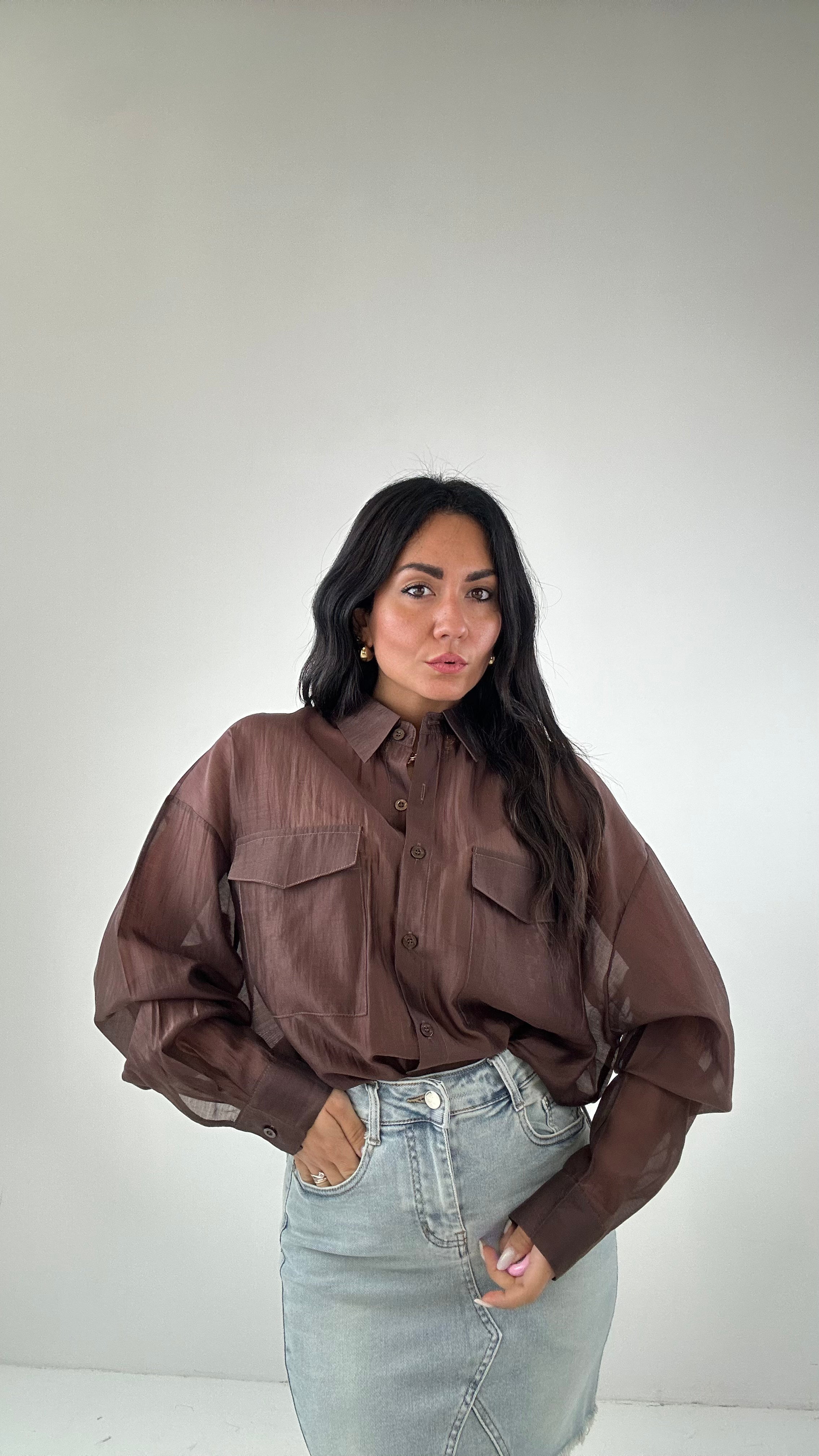 Camicia VELATA CON TASCHINO - MARRONE