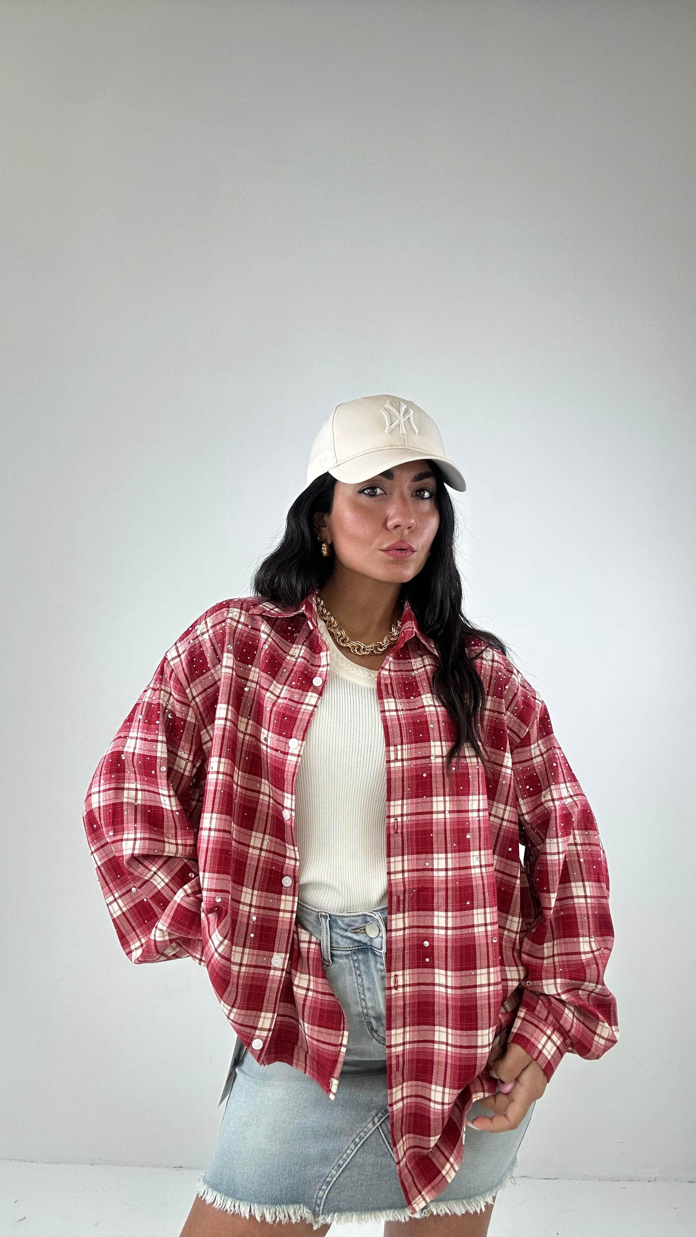 Camicia QUADRI E STRASS - ROSSO
