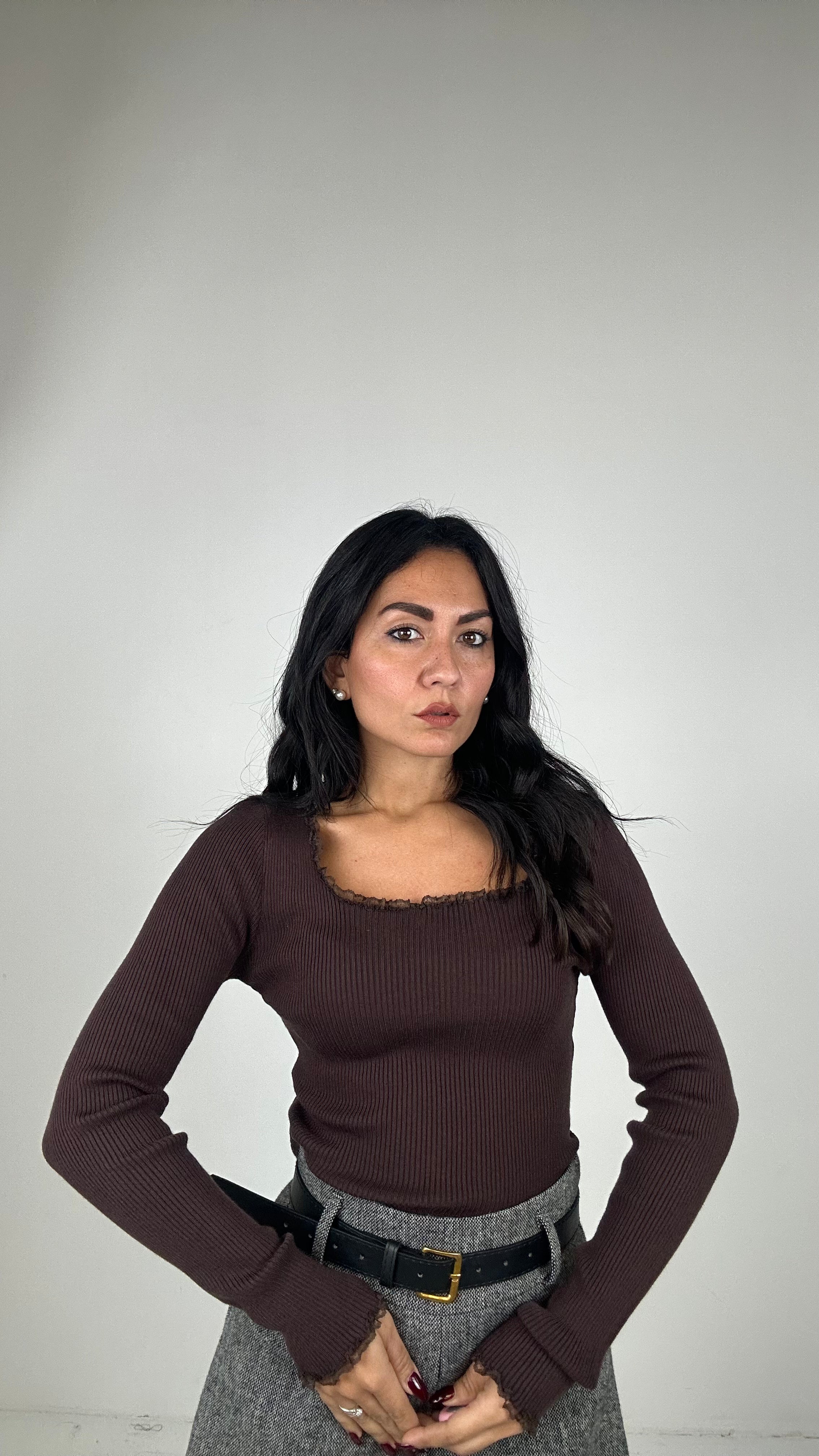 Body IN MAGLIA CON PERLETTO - MARRONE