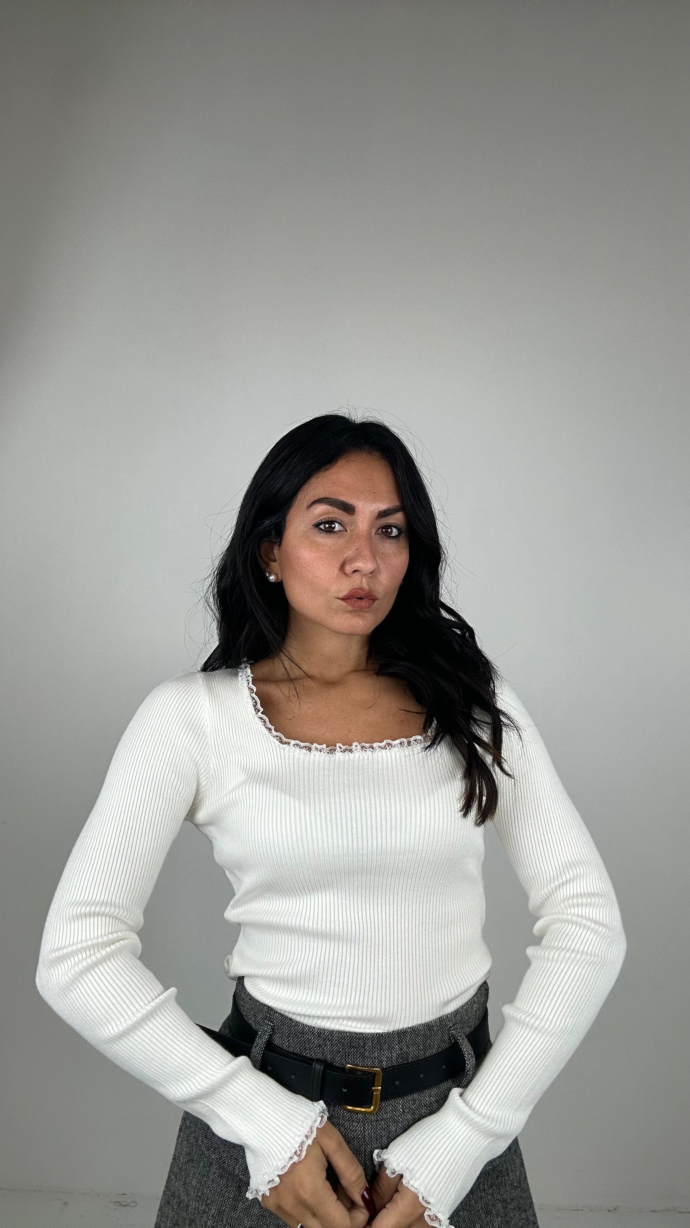 Body IN MAGLIA CON PERLETTO - BIANCO