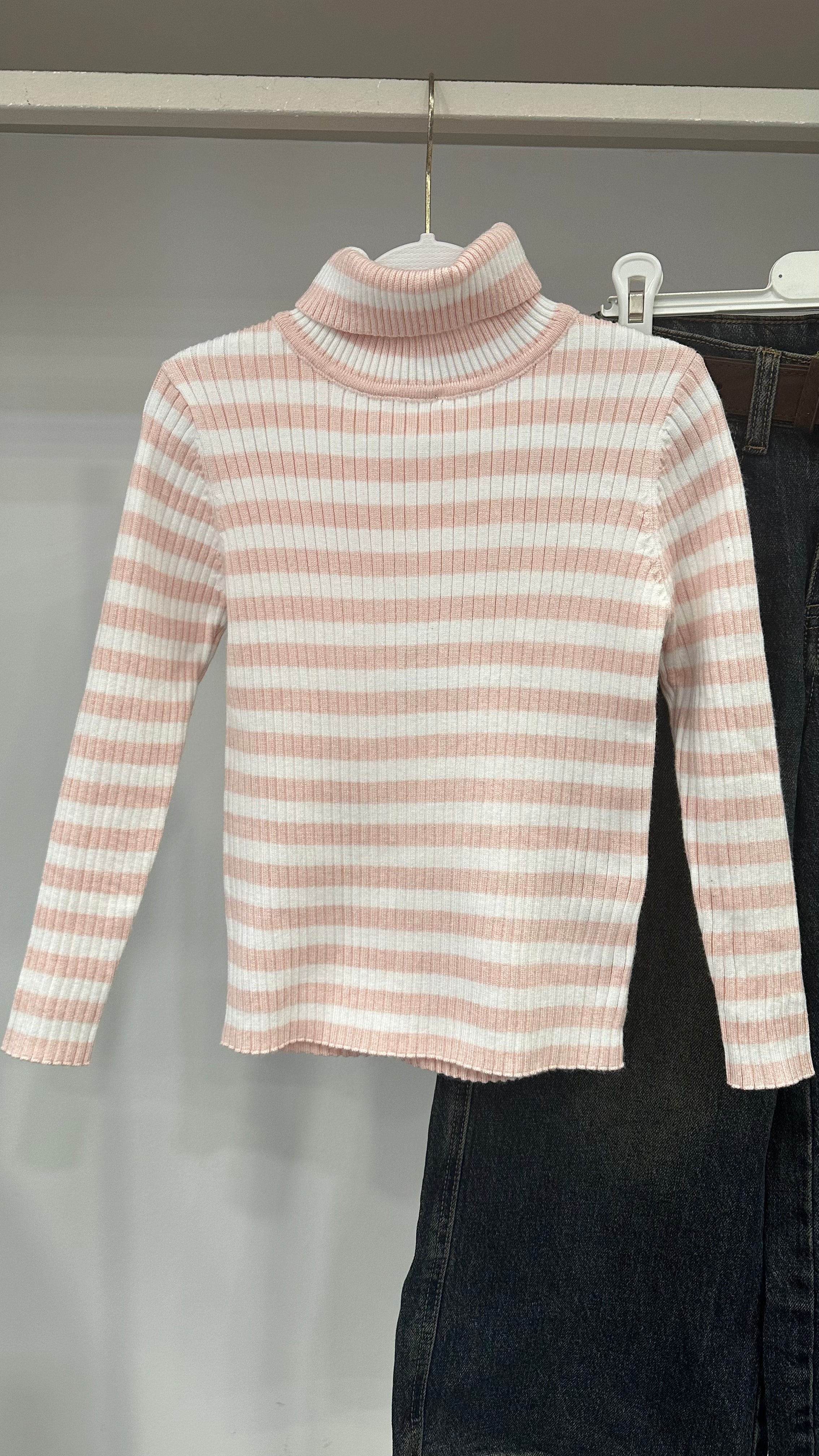 Pull COLLO RIGHE 4-12A - ROSA