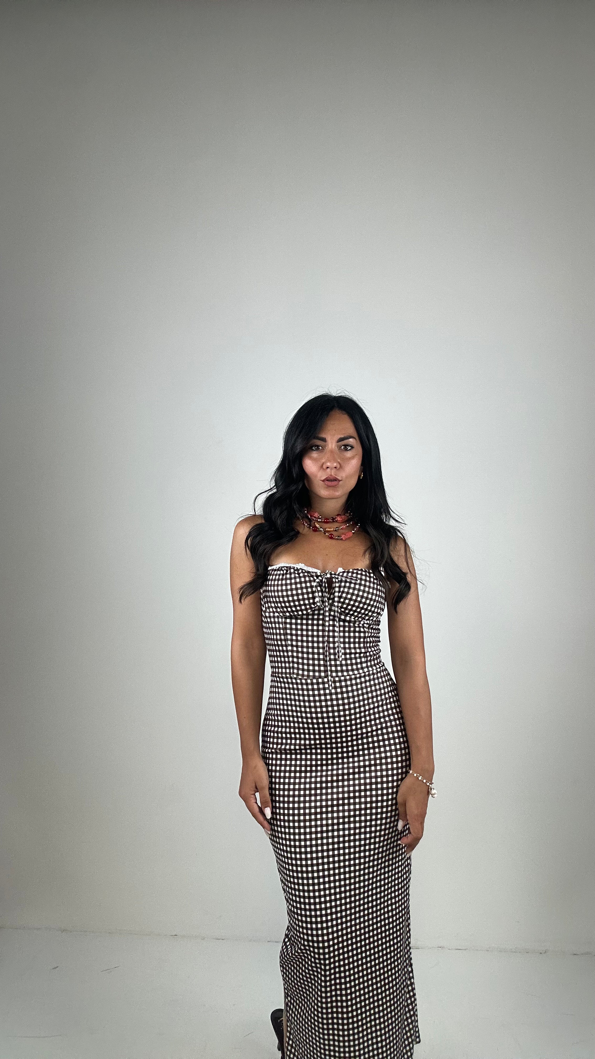 Vestito CON COPPA A POIS - MARRONE