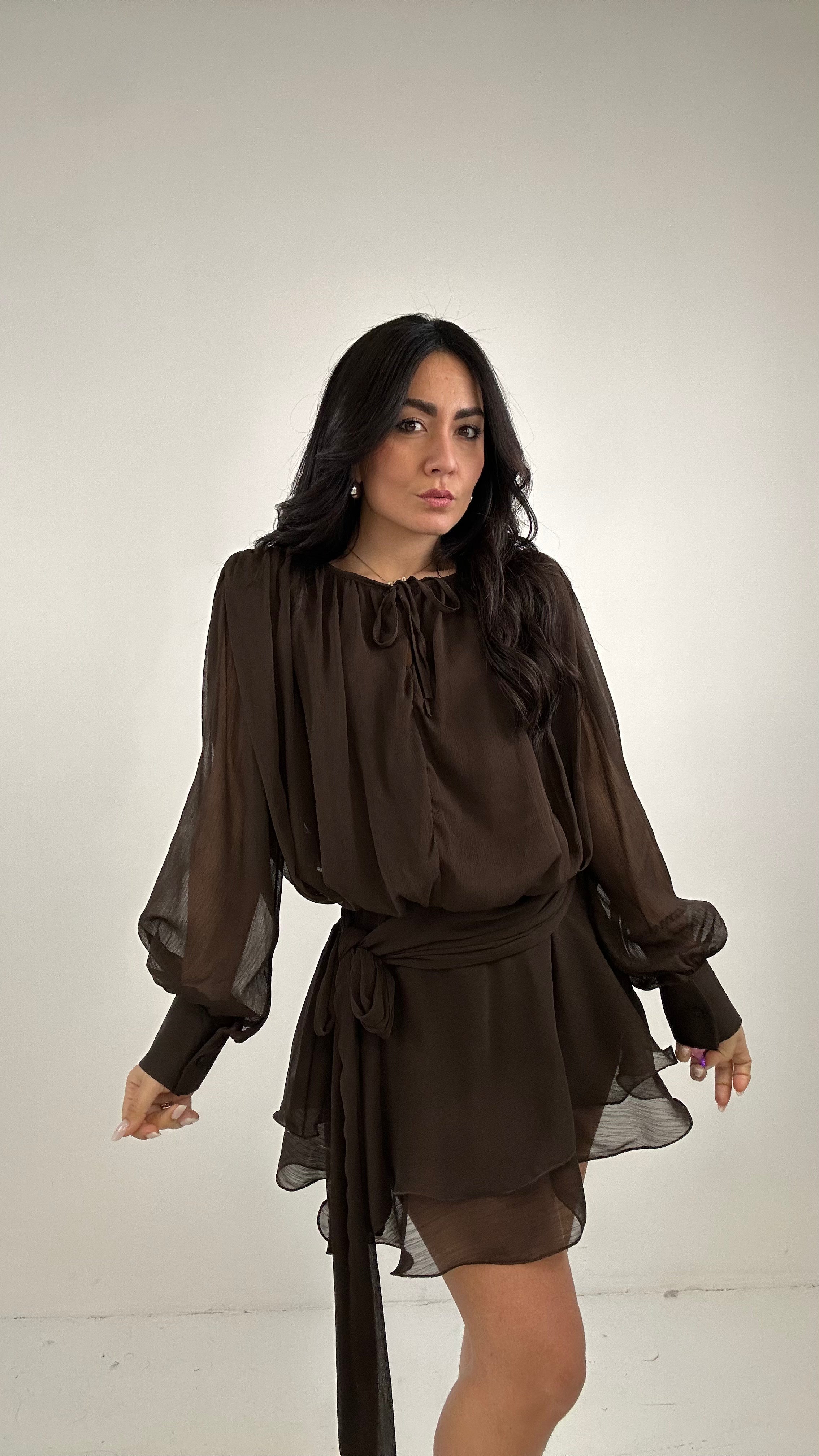 Vestito BALZE TULLE - MARRONE