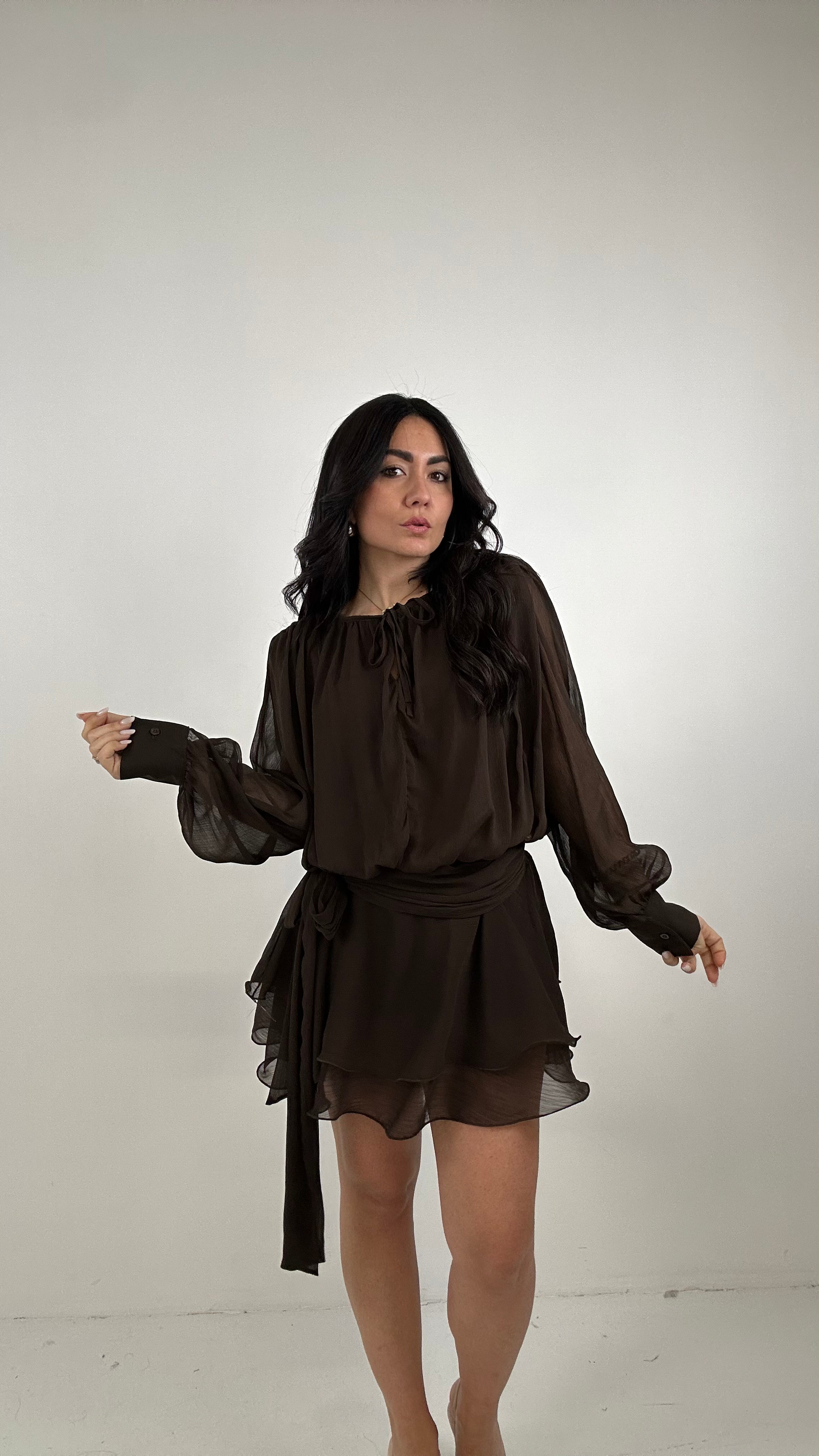 Vestito BALZE TULLE - MARRONE