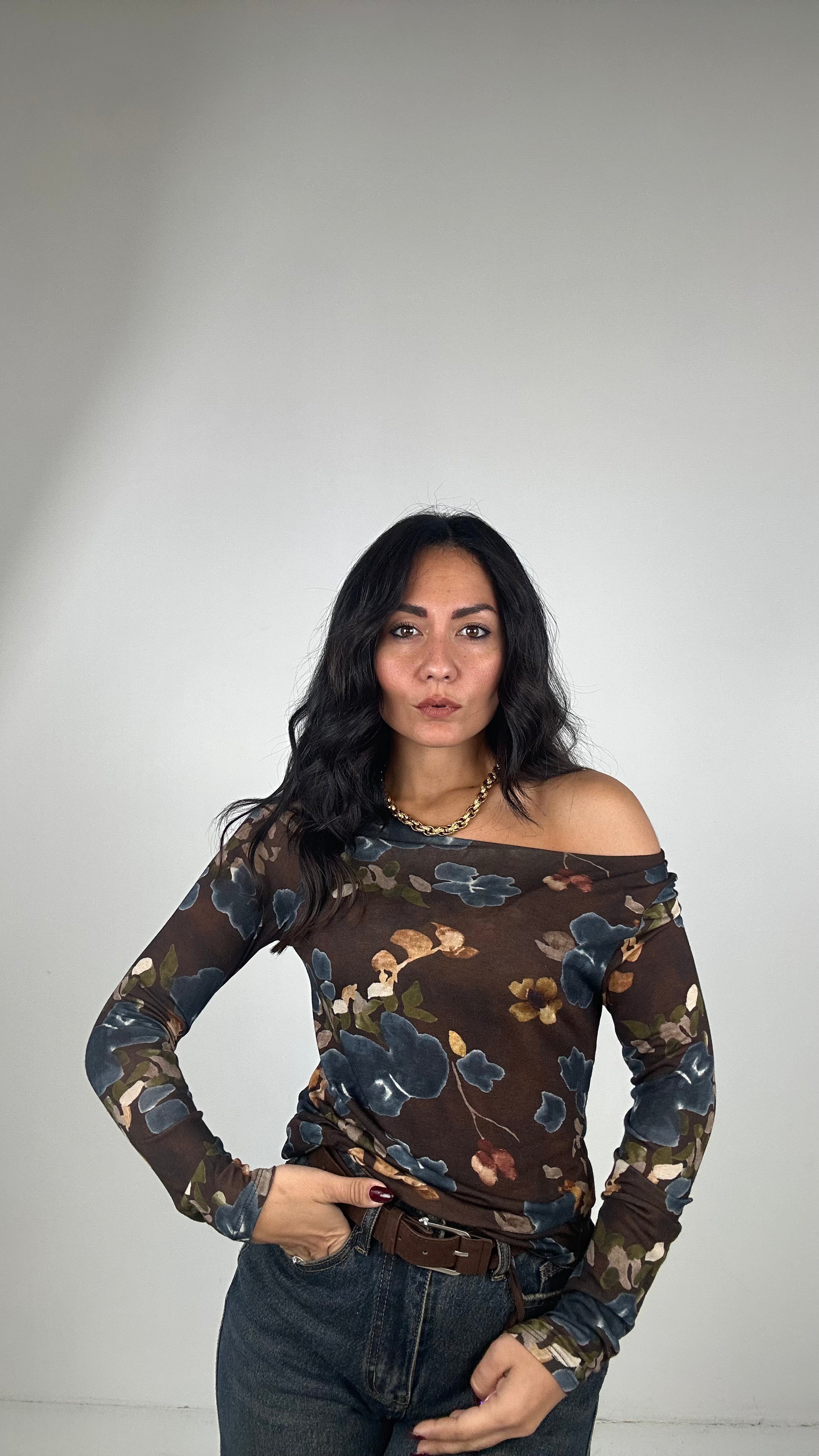 Maglia CASHMERE FIORATA - MARRONE