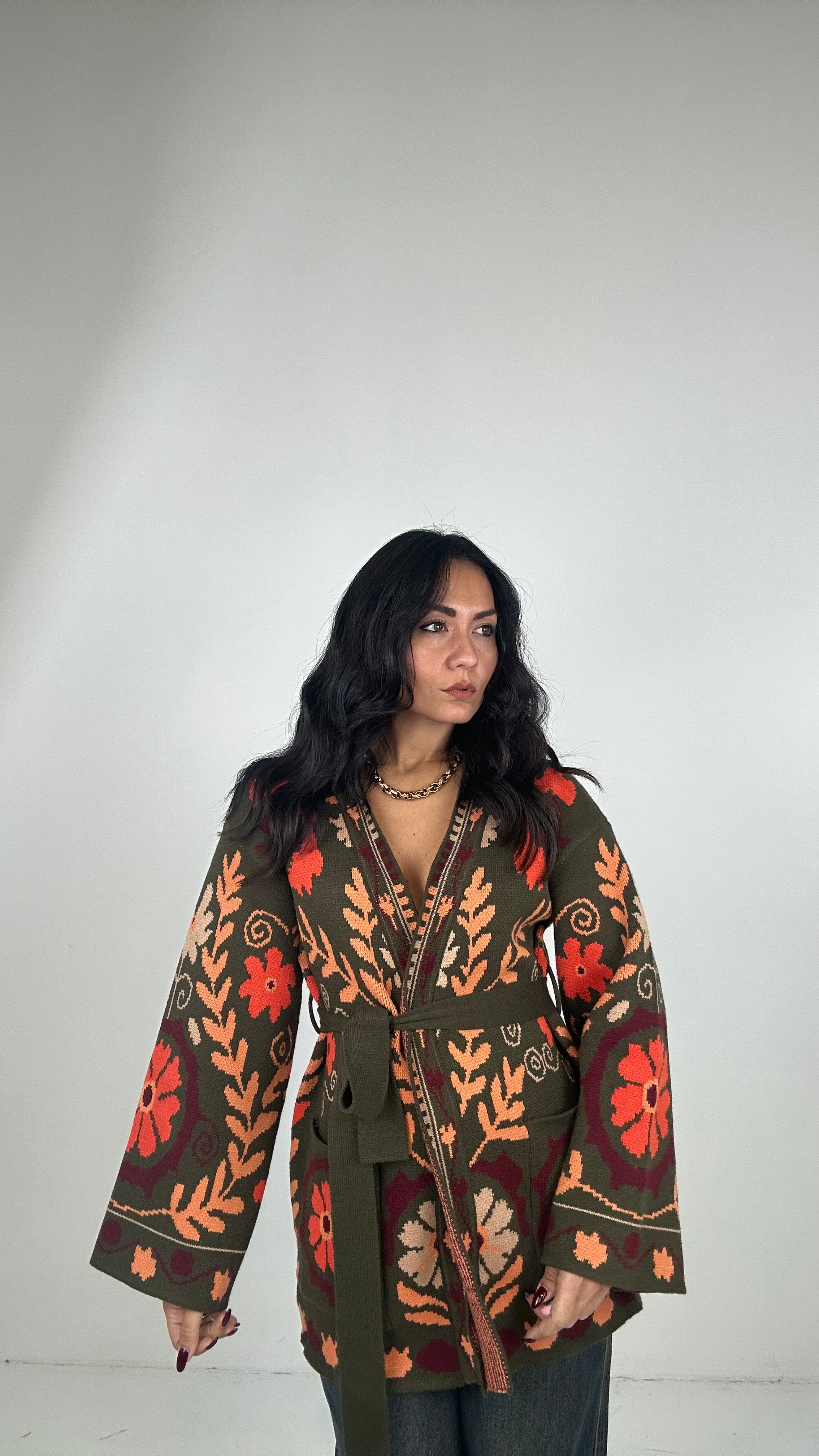 Cardigan INDIA - VERDE MILITARE