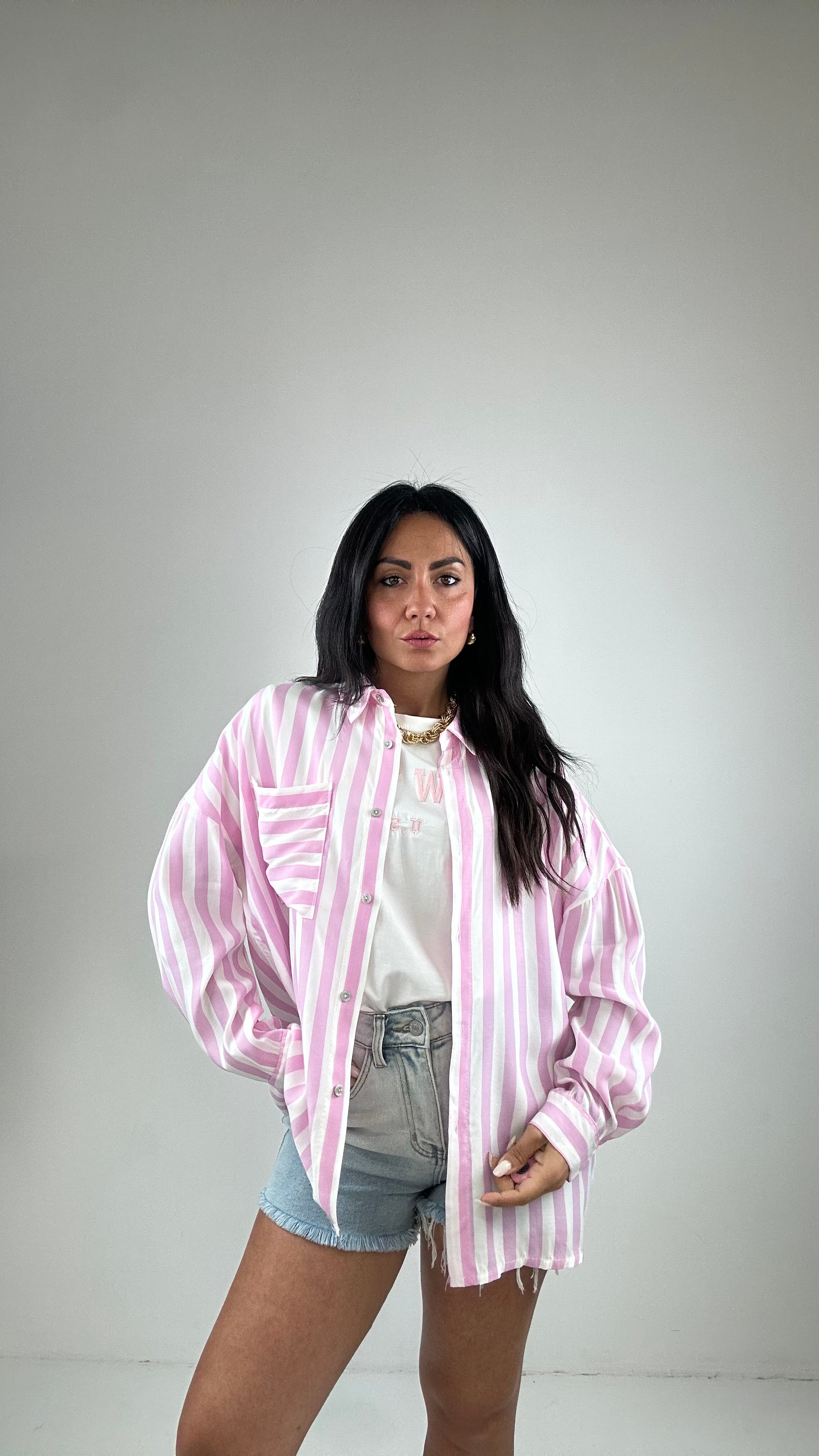 Camicia RIGHE CON TASCHINO - ROSA