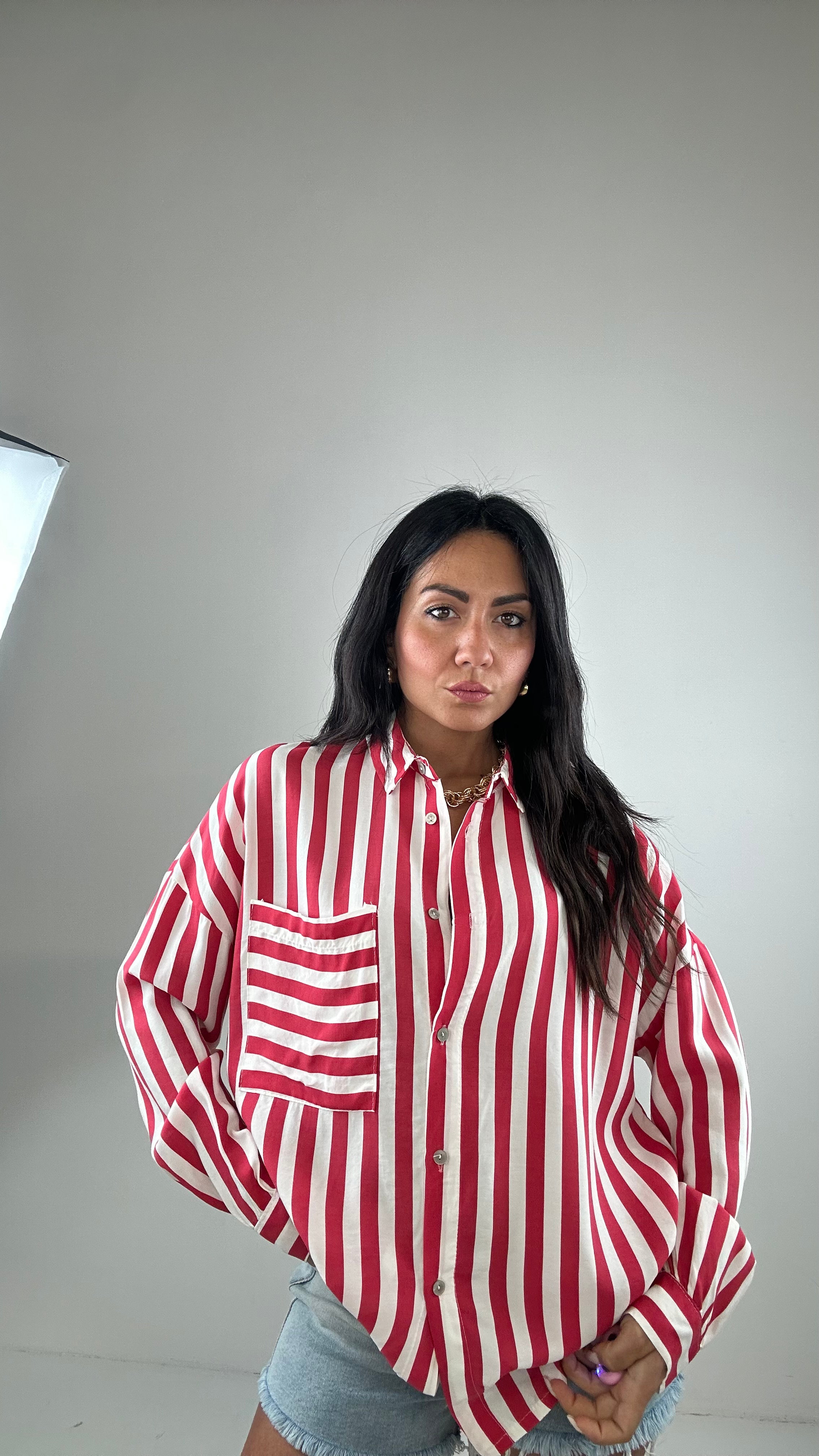 Camicia RIGHE CON TASCHINO - ROSSO