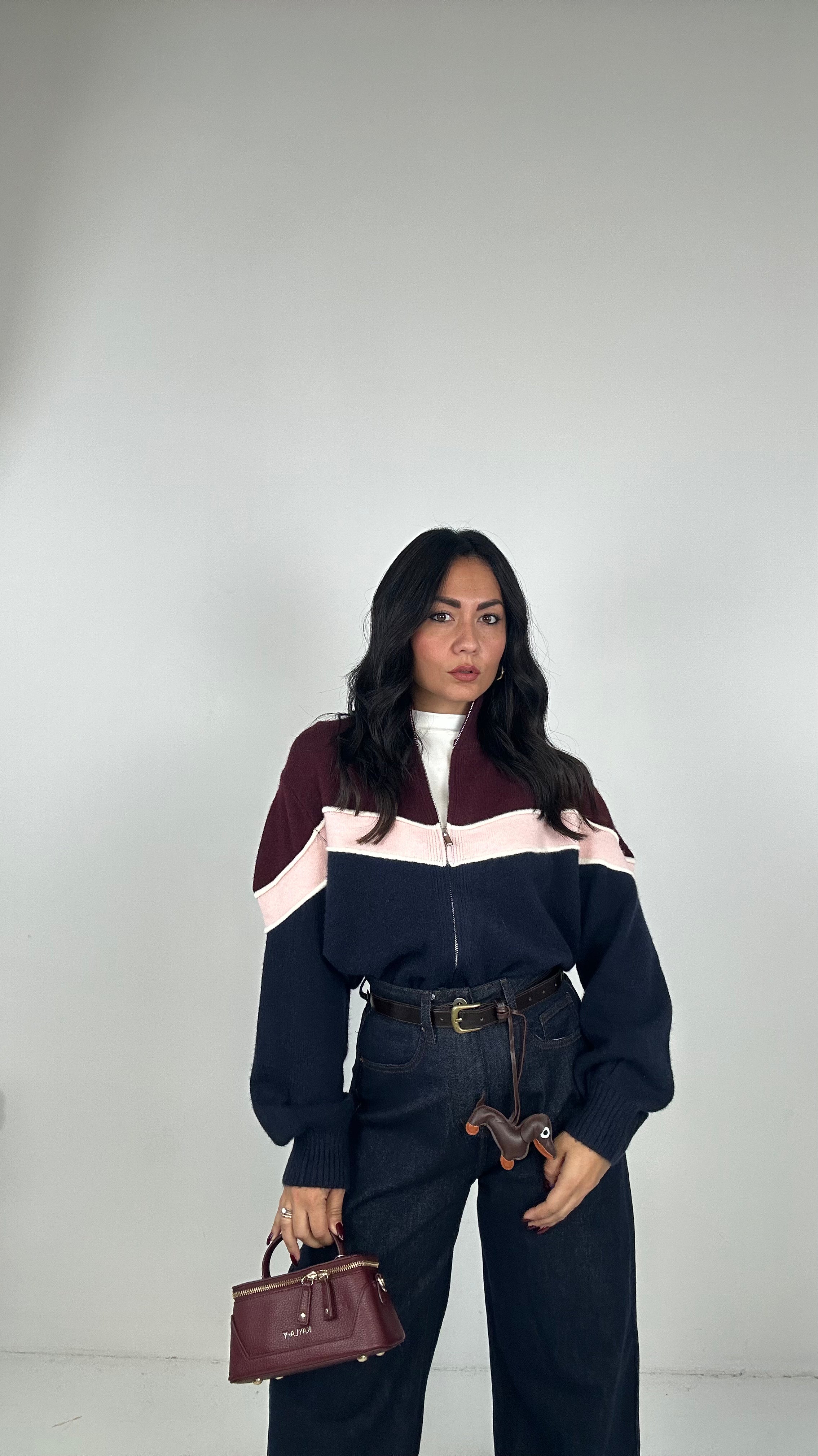 Cardigan CON CERNIERA COLOR - BORDEAUX