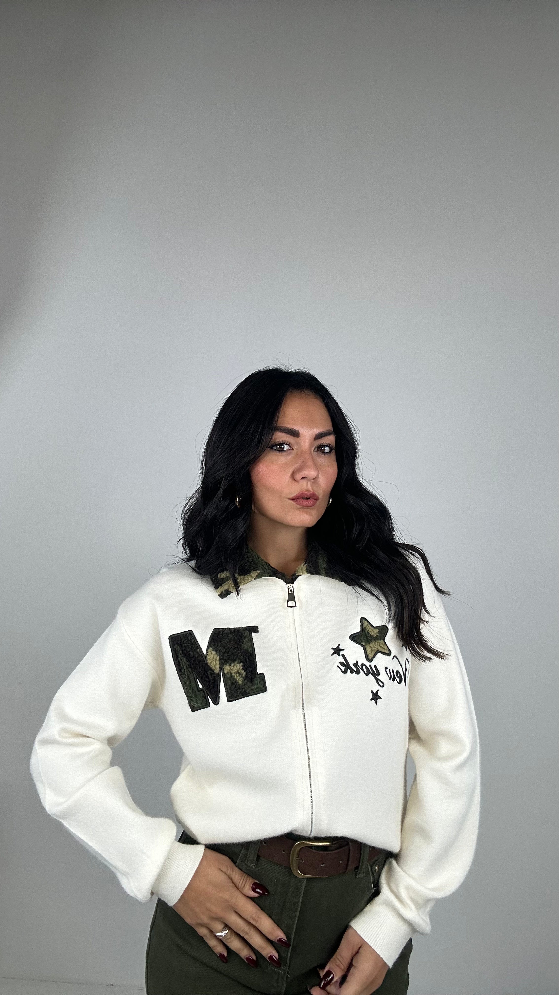 Cardigan COLLO MILITARE - PANNA