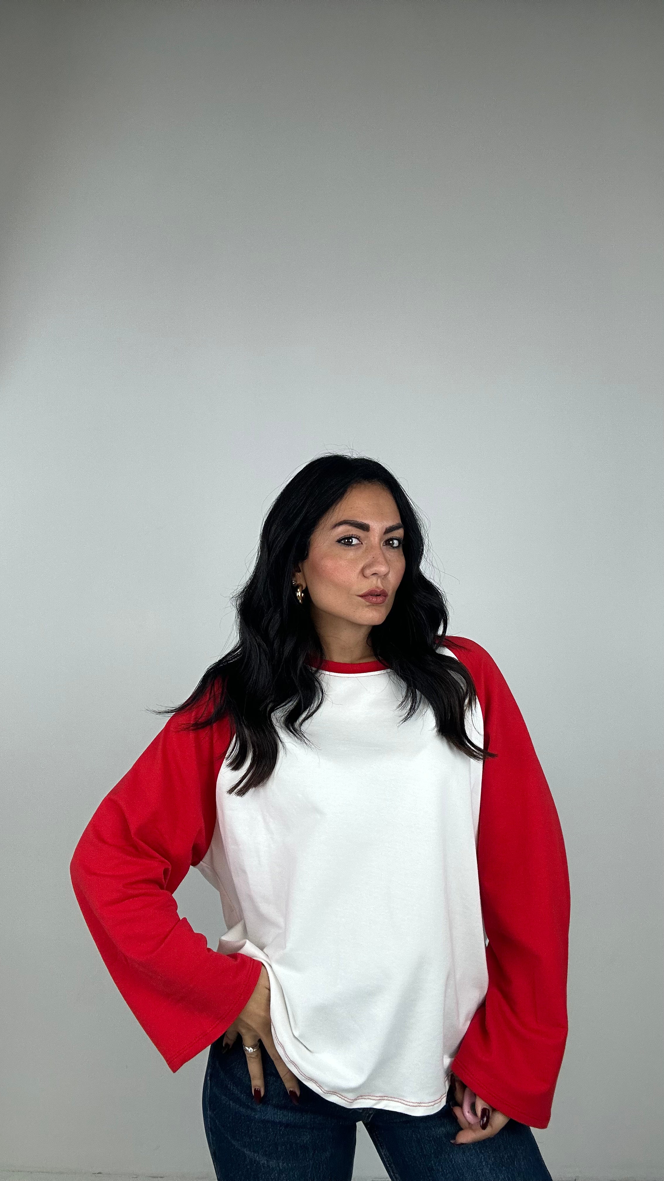 T-shirt MANICA LARGA BICOLOR - ROSSO