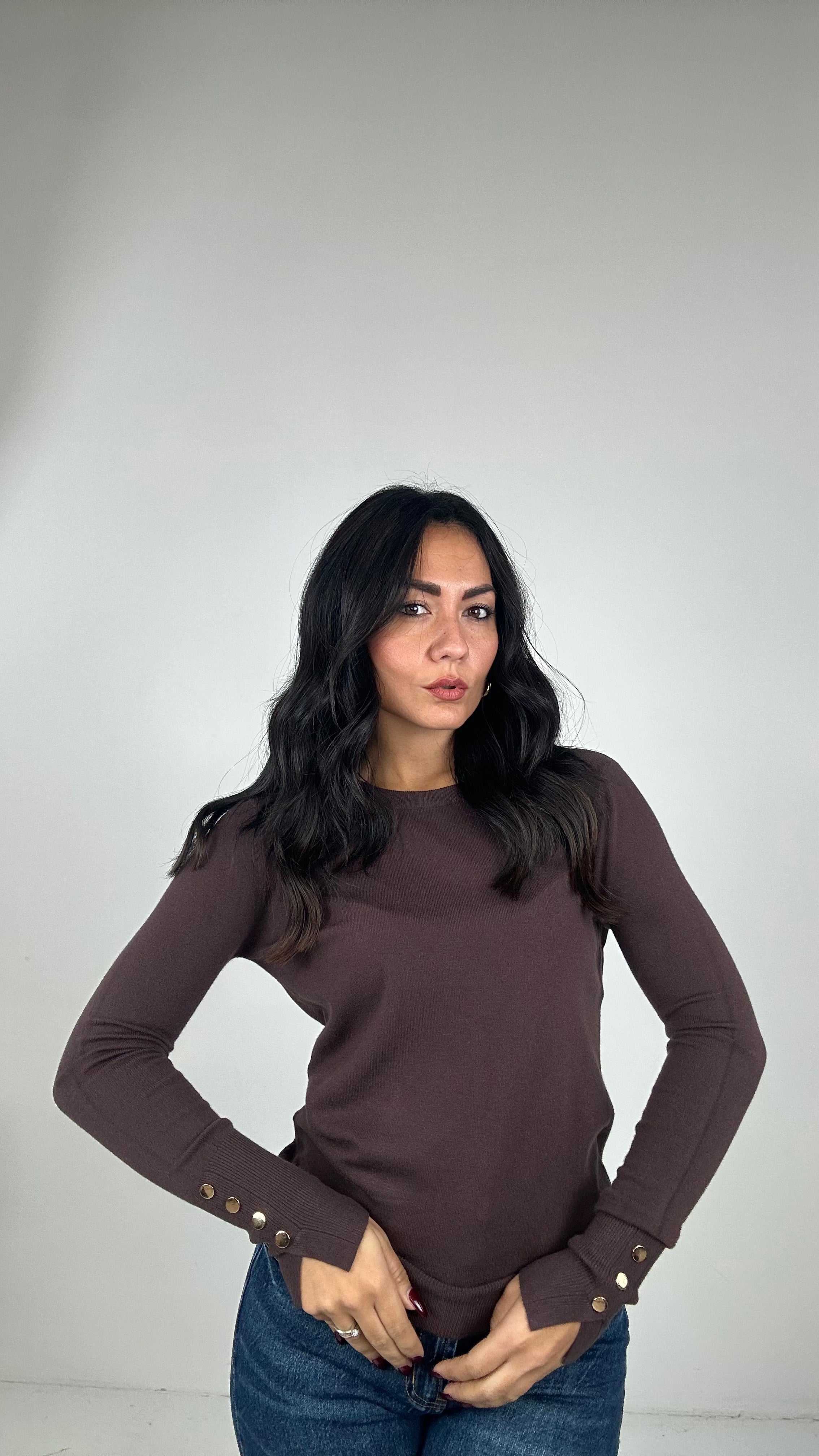 Pull BASIC BOTTONCINI - MARRONE