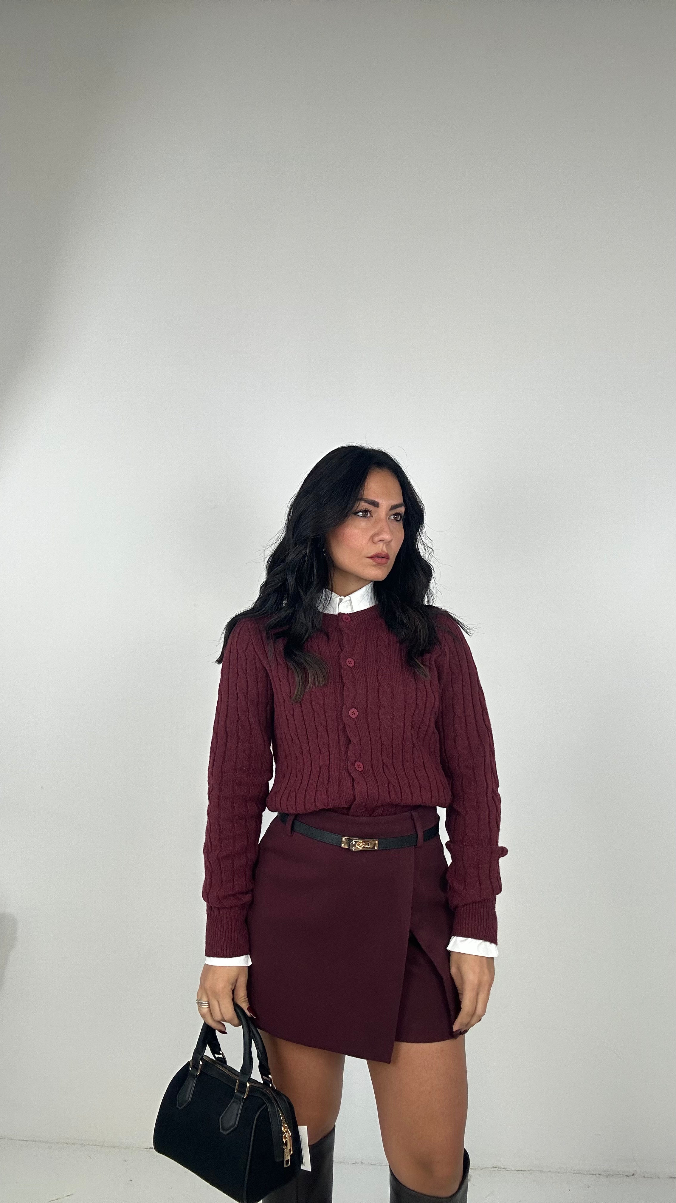 Pantagonna IN PANNO CON CINTURA - BORDEAUX