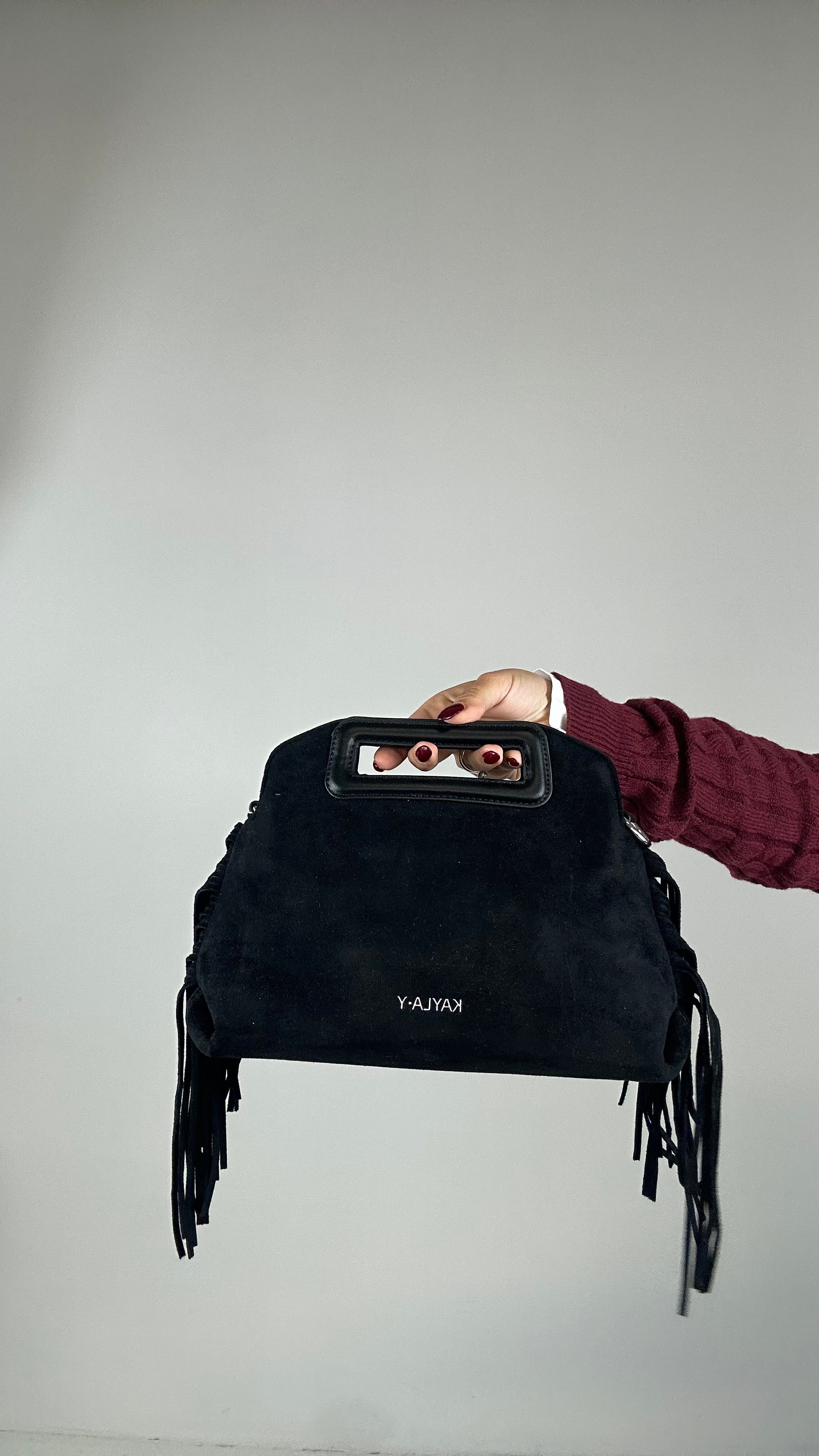 Borsa IN ECOCAMOSCIO FRANGE - NERO
