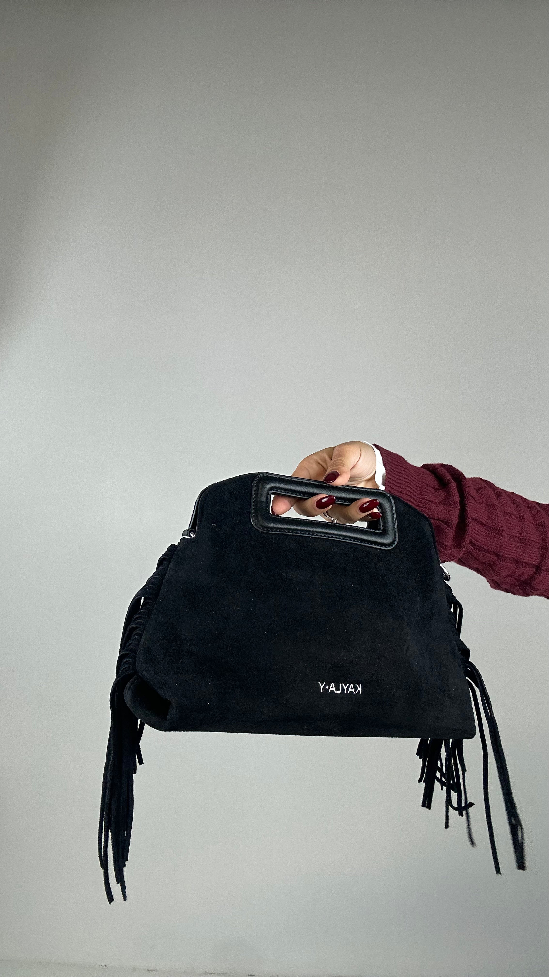 Borsa IN ECOCAMOSCIO FRANGE - NERO