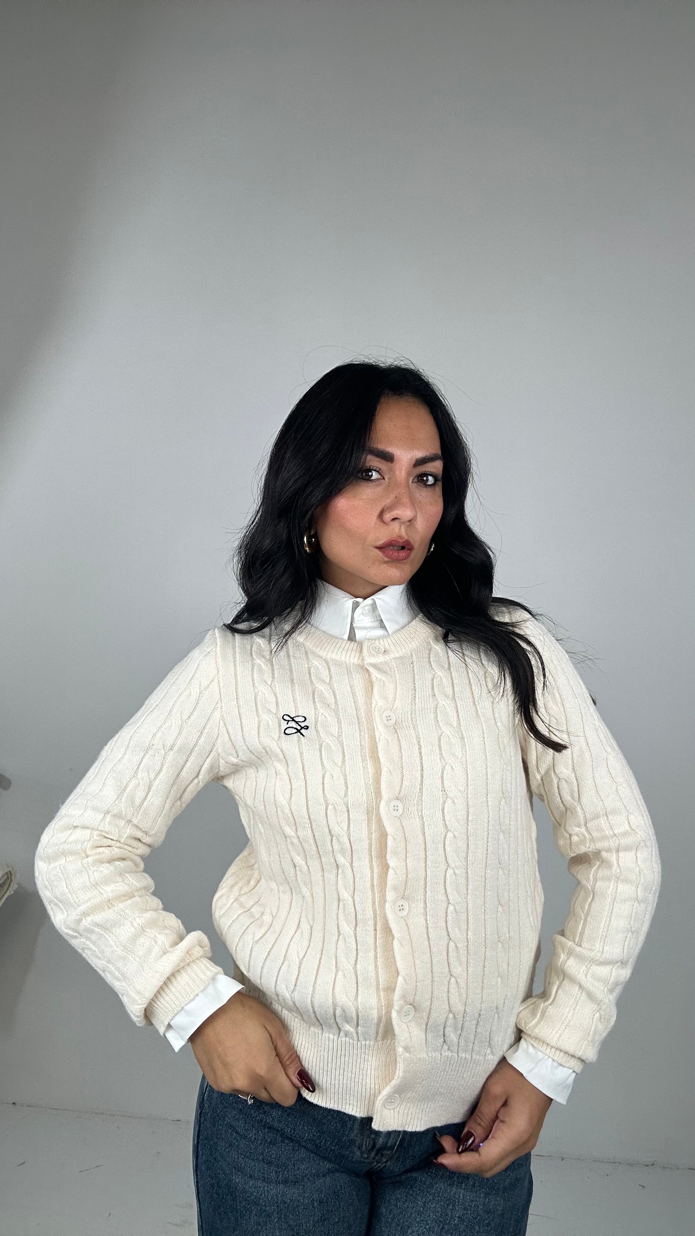 Cardigan TRECCE L - PANNA