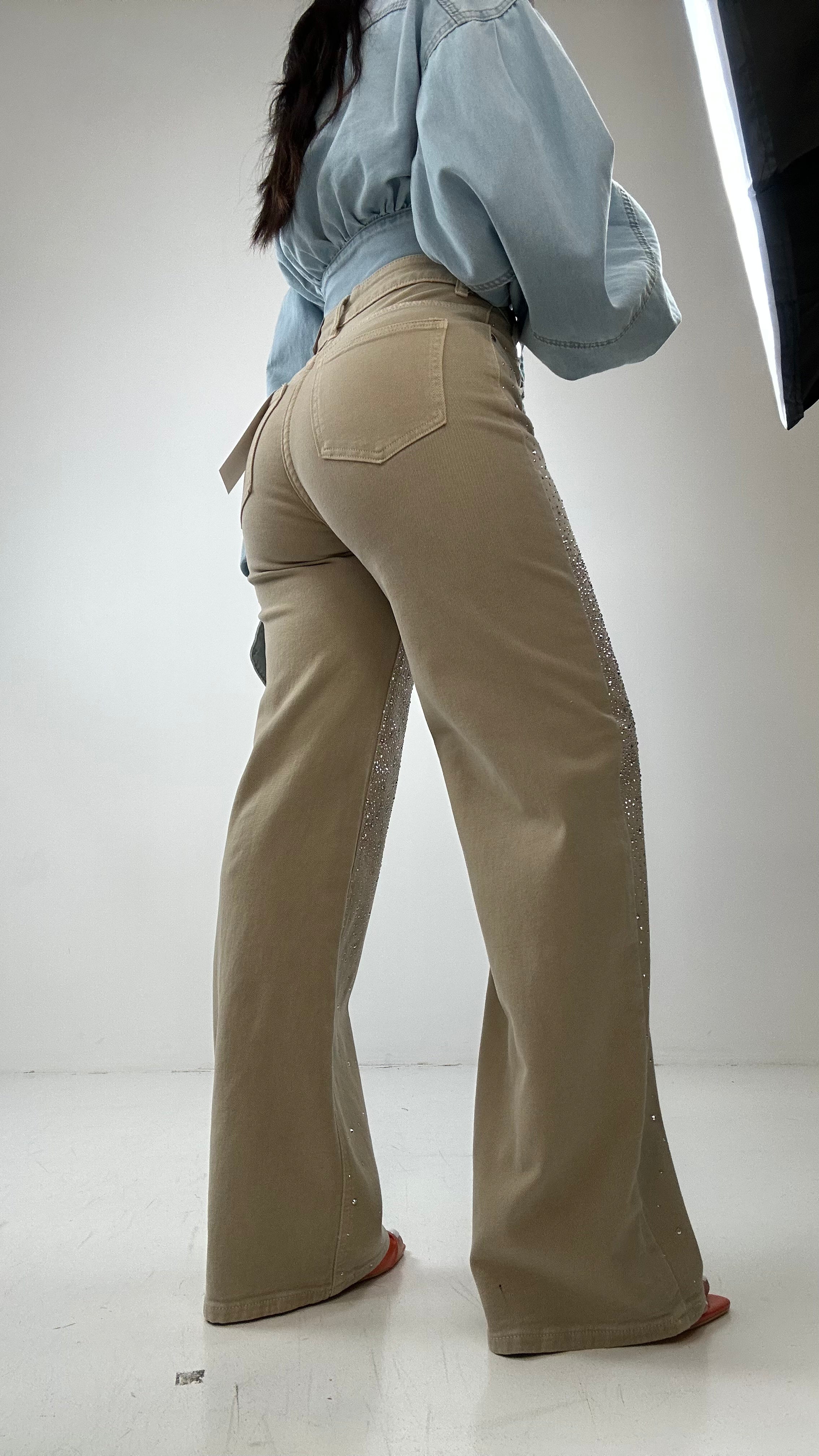 Jeans WIDE CINTO TRASV LUX - BEIGE