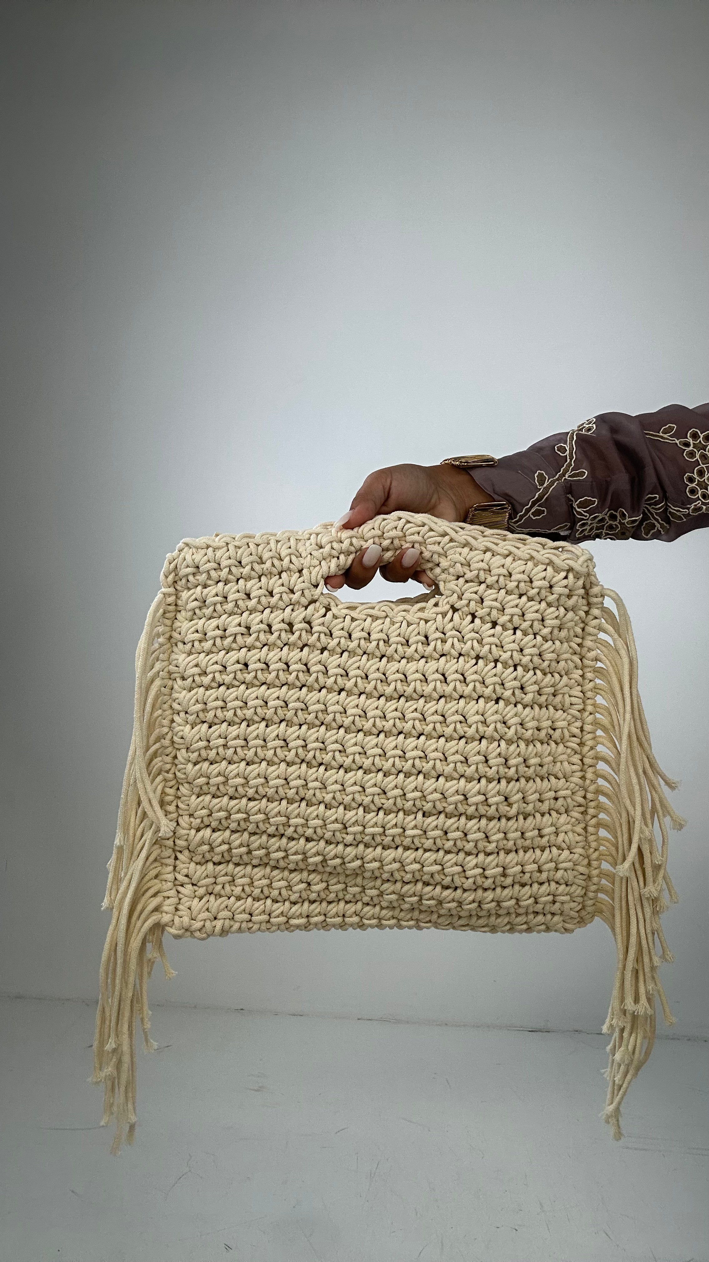 Borsa MAGLIA FRANGE - PANNA