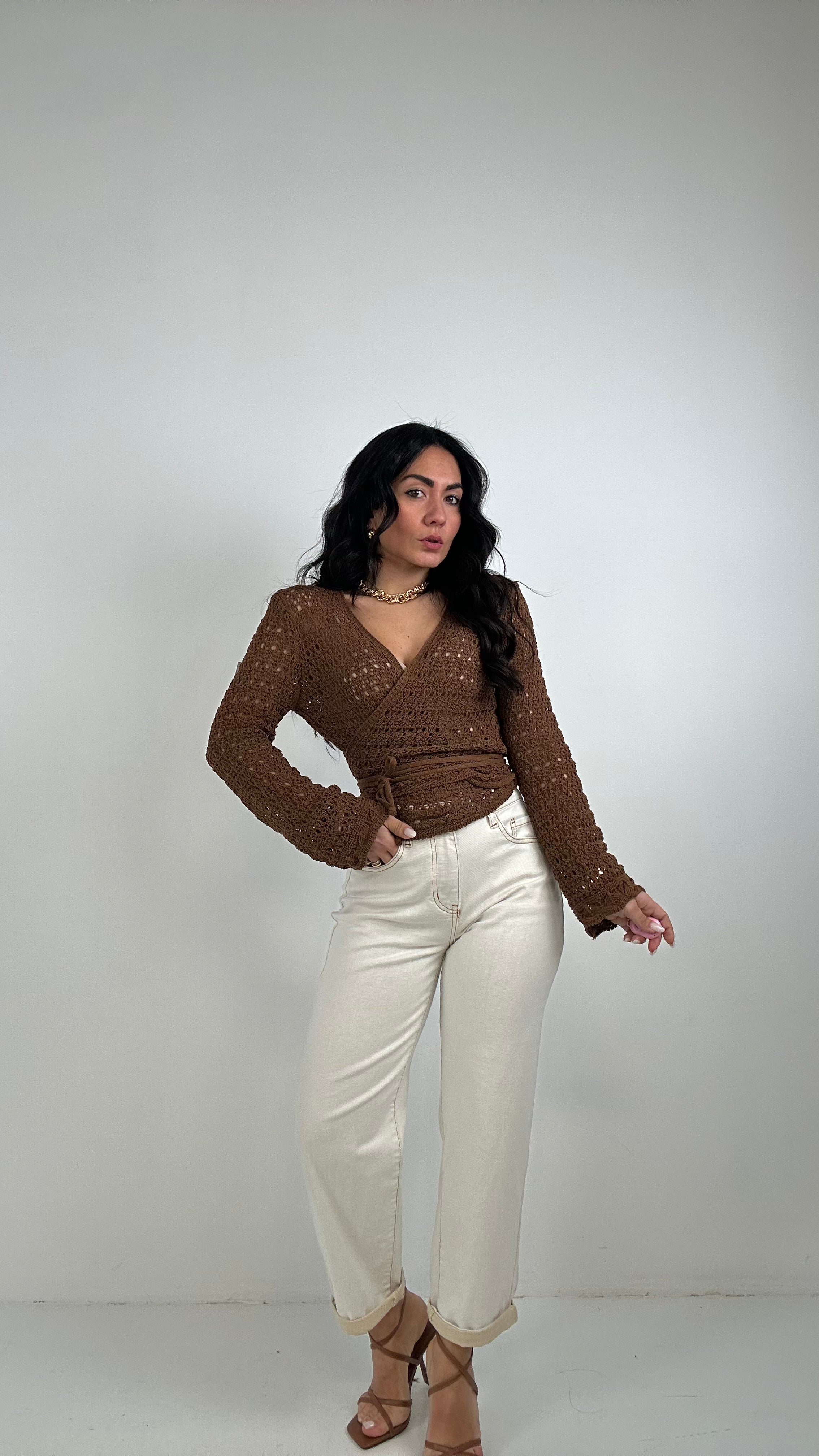 Jeans MOM-FIT PIEGHETTA BEIGE - BIANCO