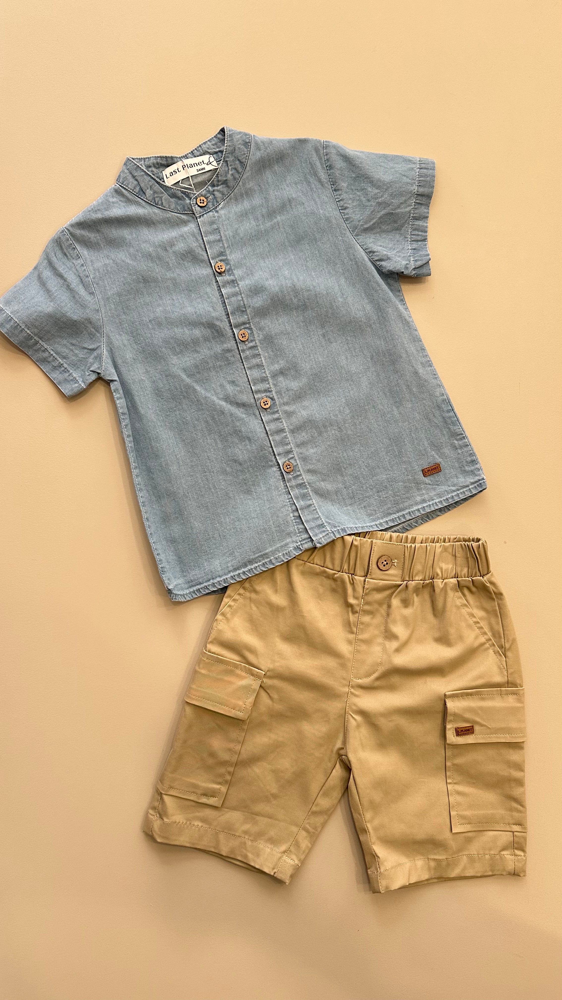 Completo CON CAMICIA IN JEANS 3-8A - BEIGE