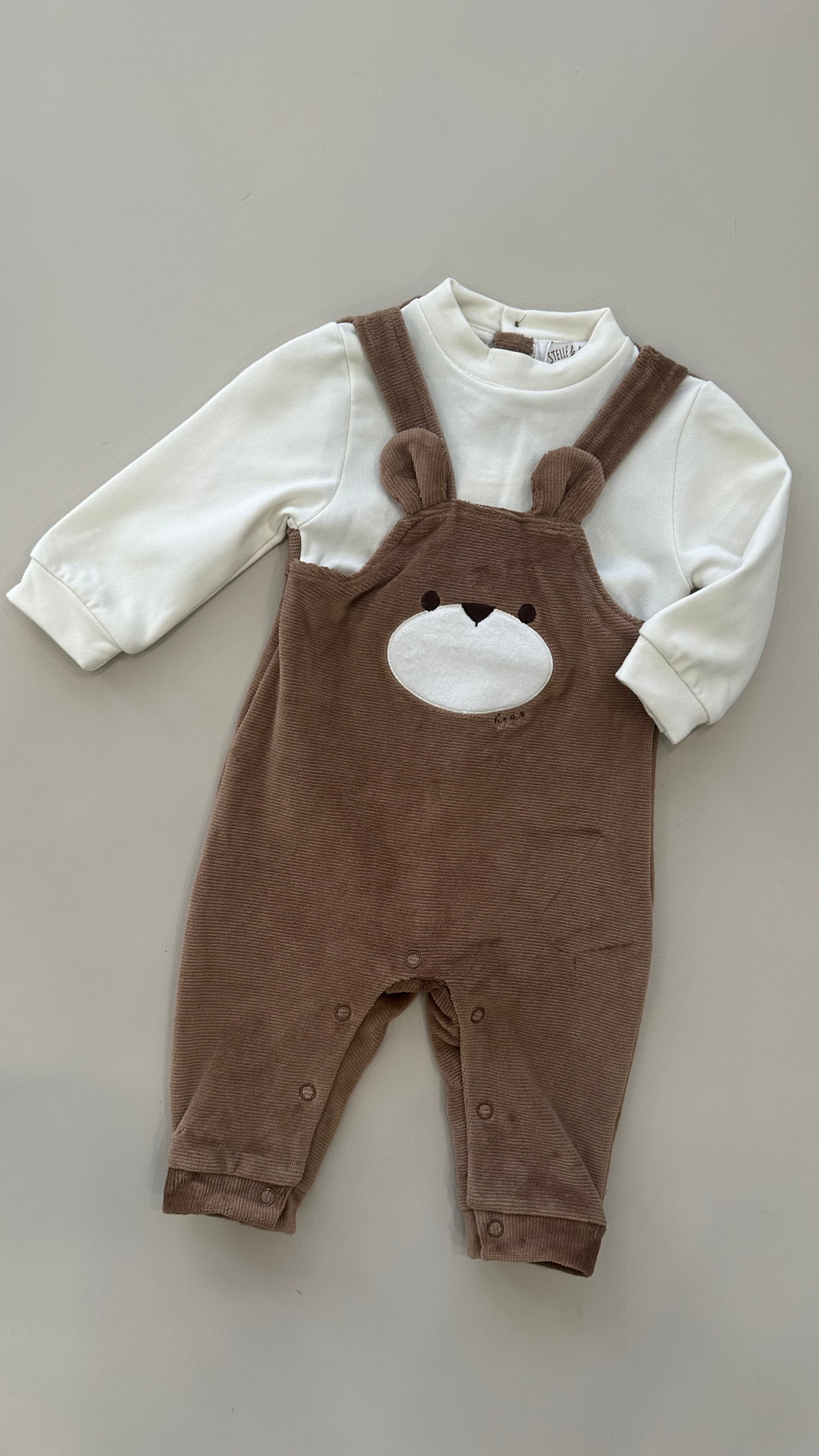 Salopette ORSO VELLUTO 1-12M - CAMMELLO