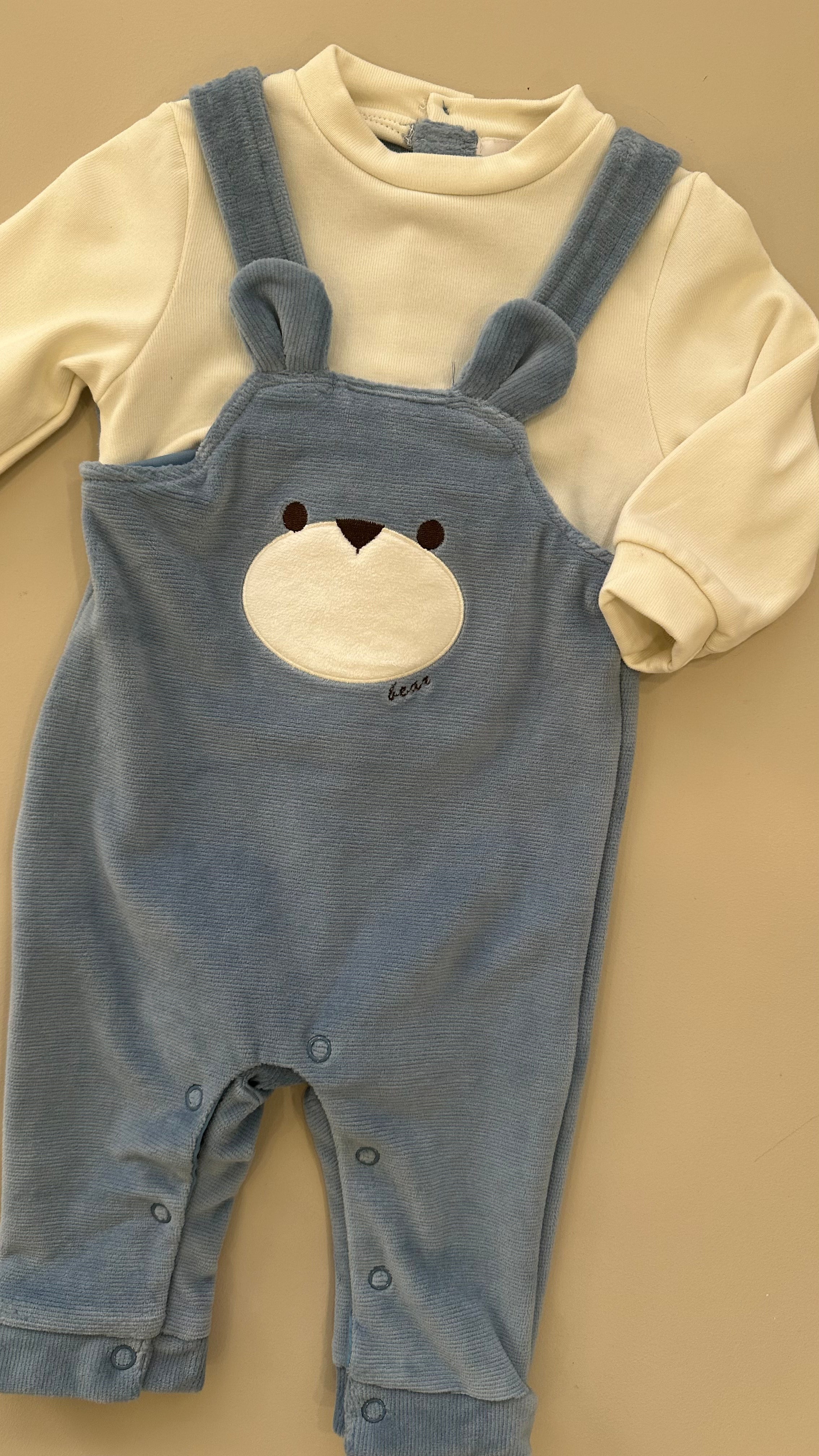 Salopette ORSO VELLUTO 1-12M - AZZURRO
