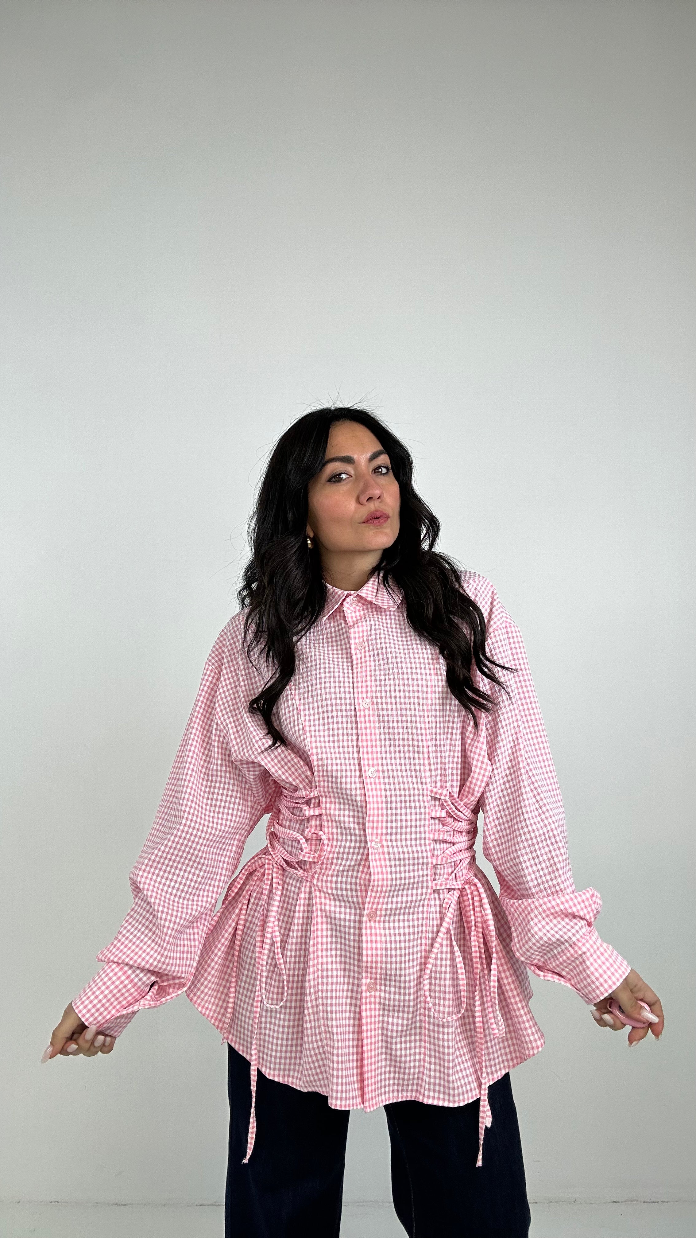 Camicia QUADRETTI E LACCI - ROSA