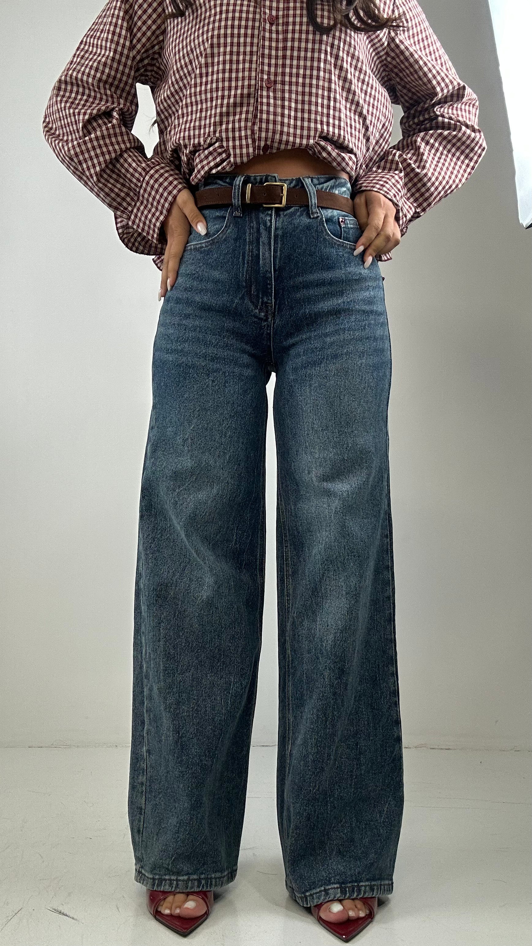 Jeans WIDELEG CON CINTURA IN CAMOSCIO - JEANS