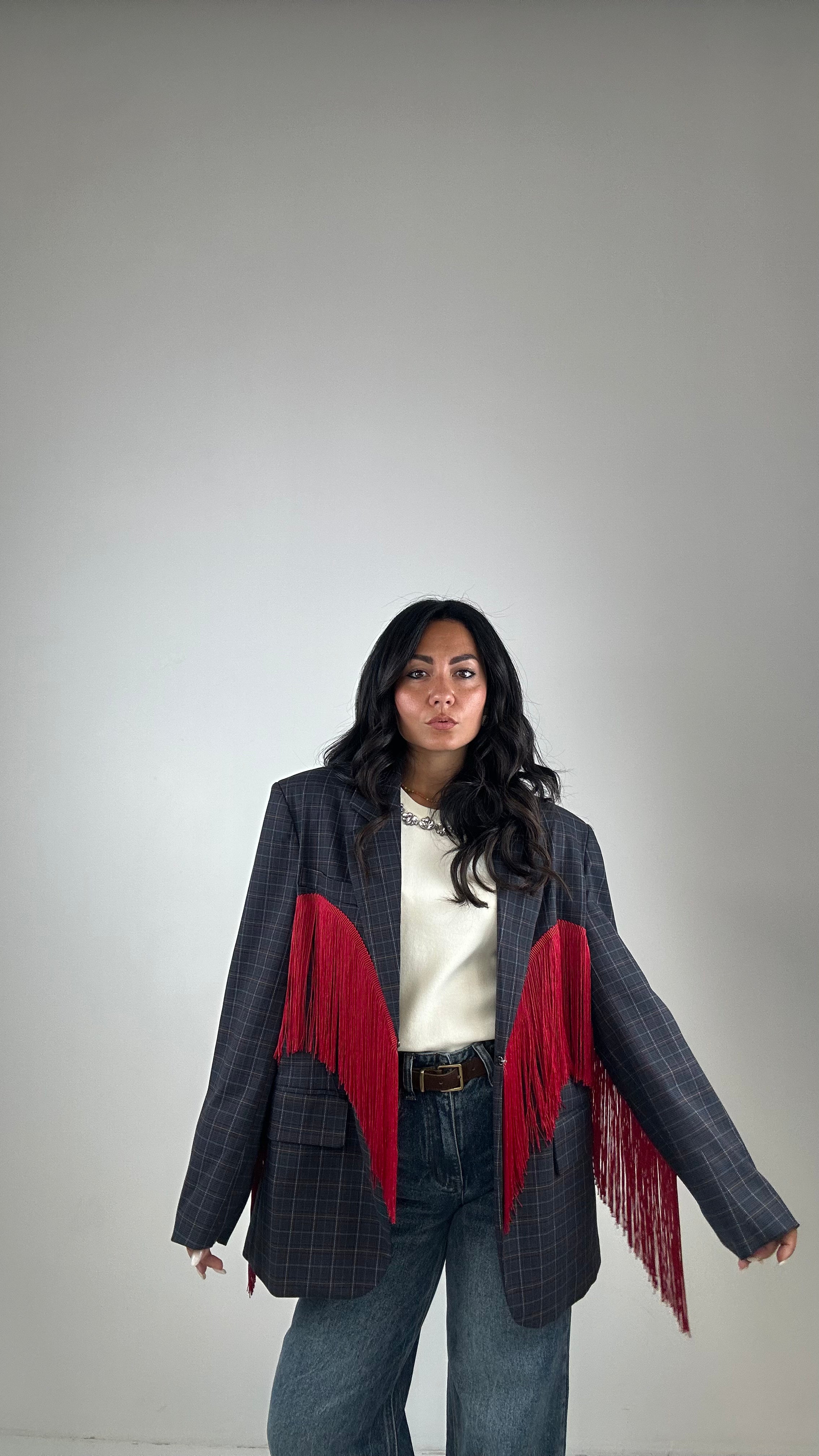 Blazer QUADRI LUMINA FRANGE - BLU