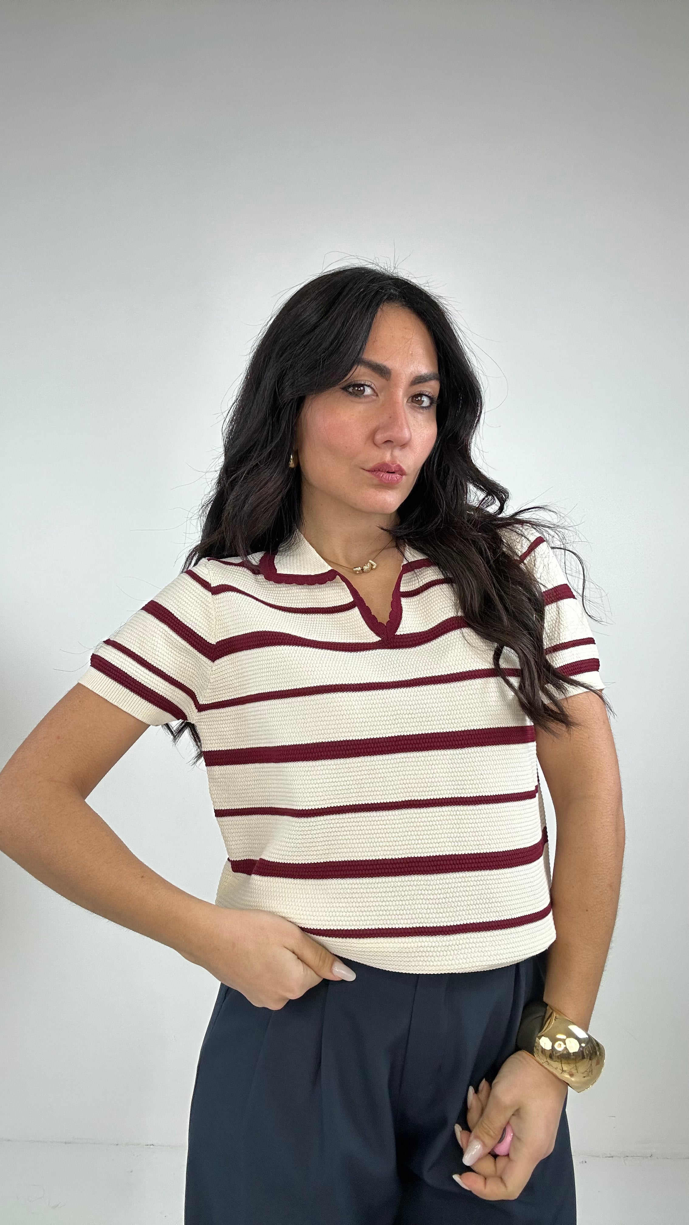 Polo A RIGHE STRETTE - BORDEAUX