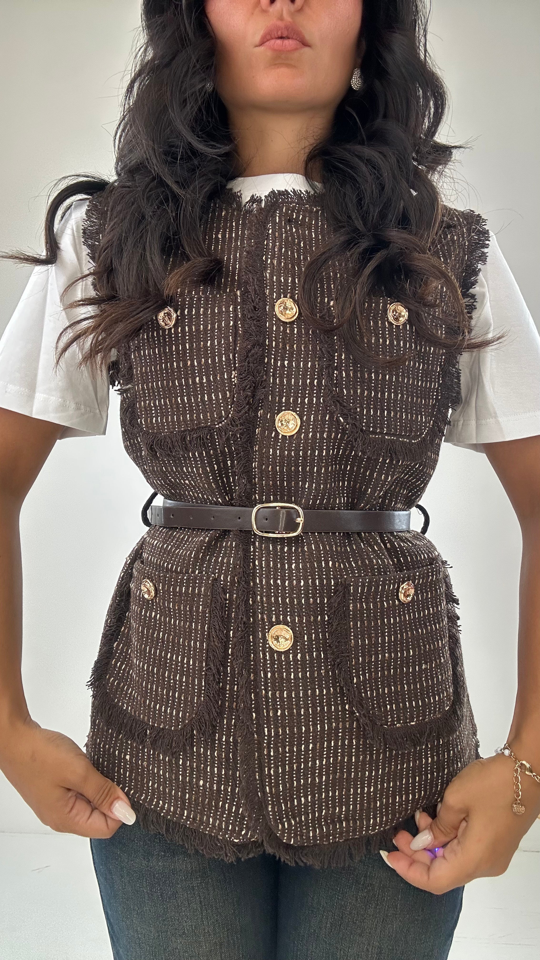Gilet TWEED - MARRONE