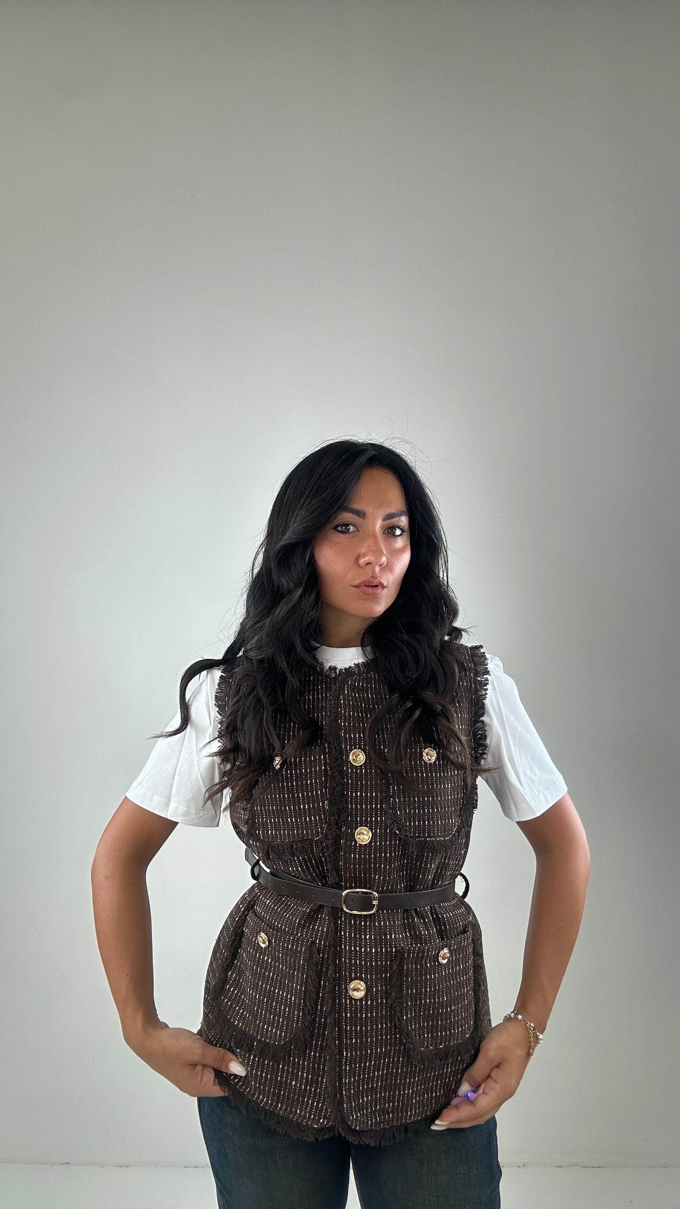 Gilet TWEED - MARRONE