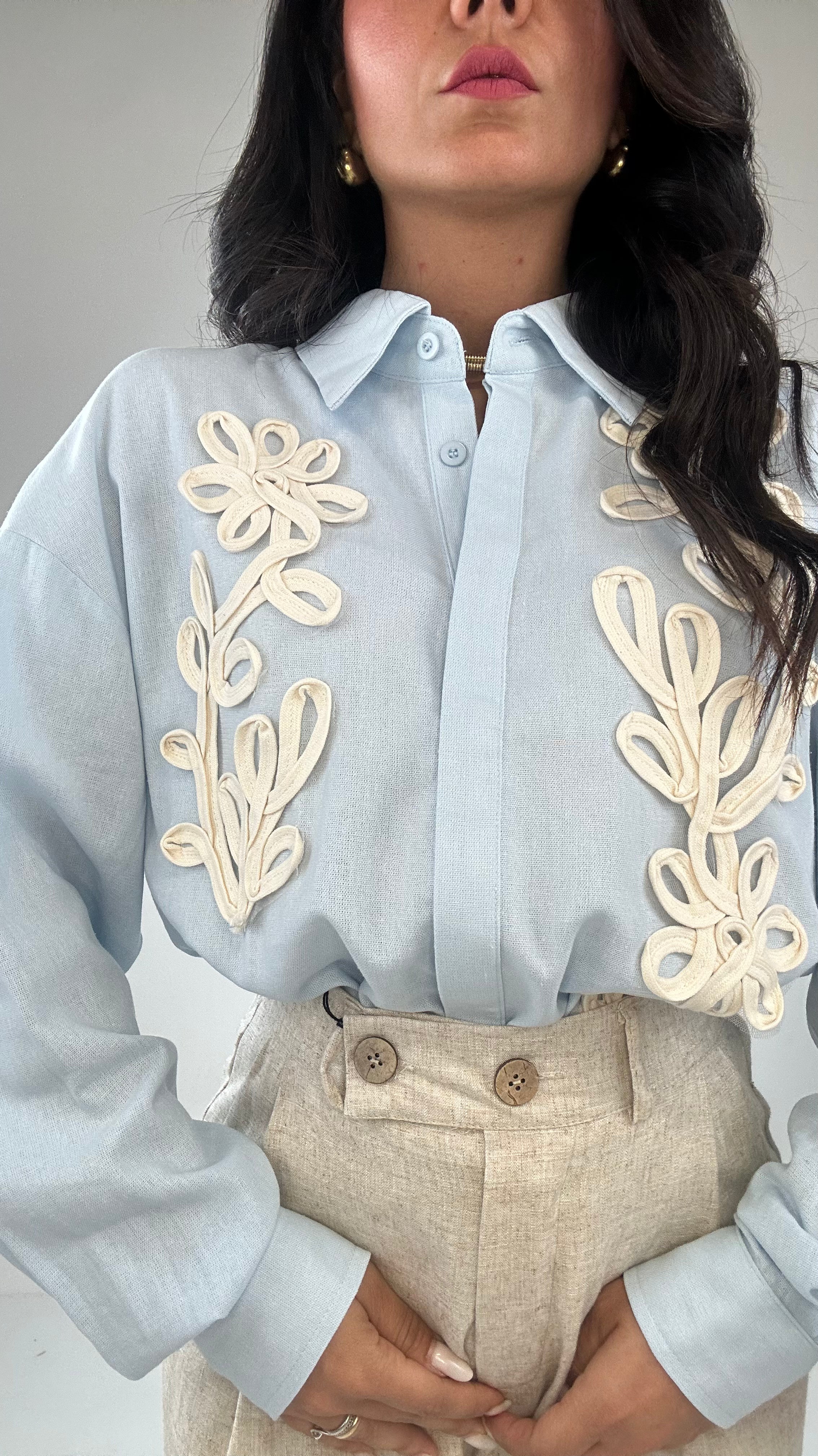 Camicia CON RICAMO - CELESTE