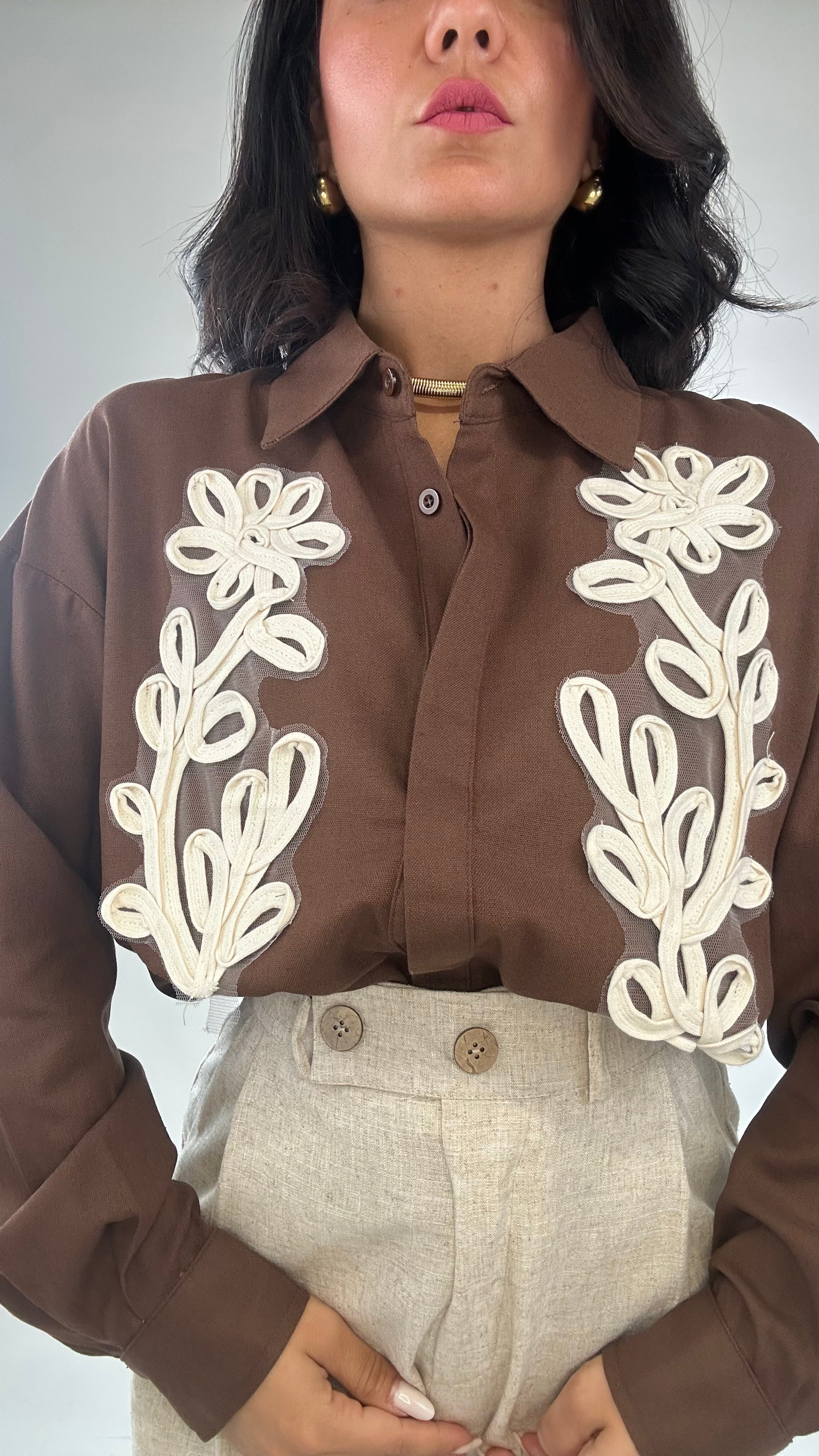 Camicia CON RICAMO - MARRONE