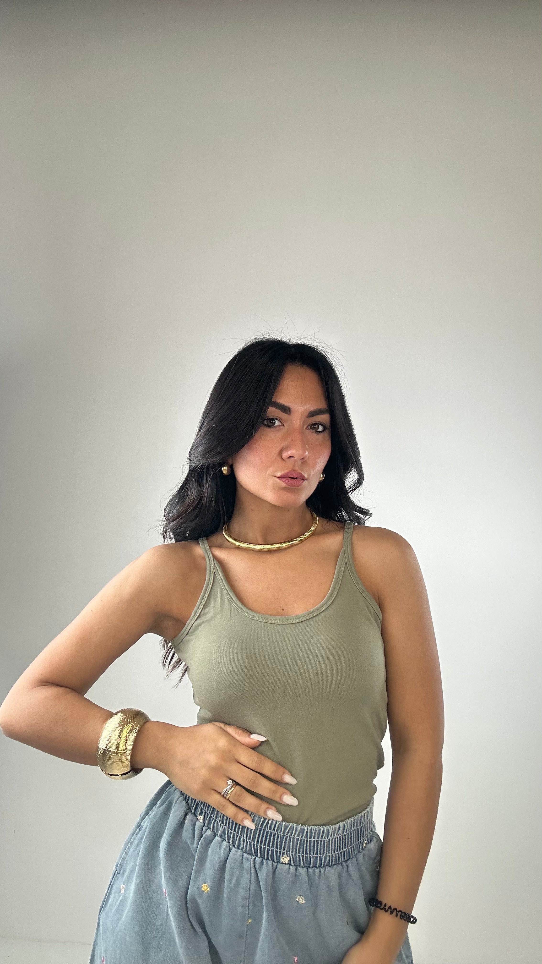 Top CON COPPA - VERDE MILITARE