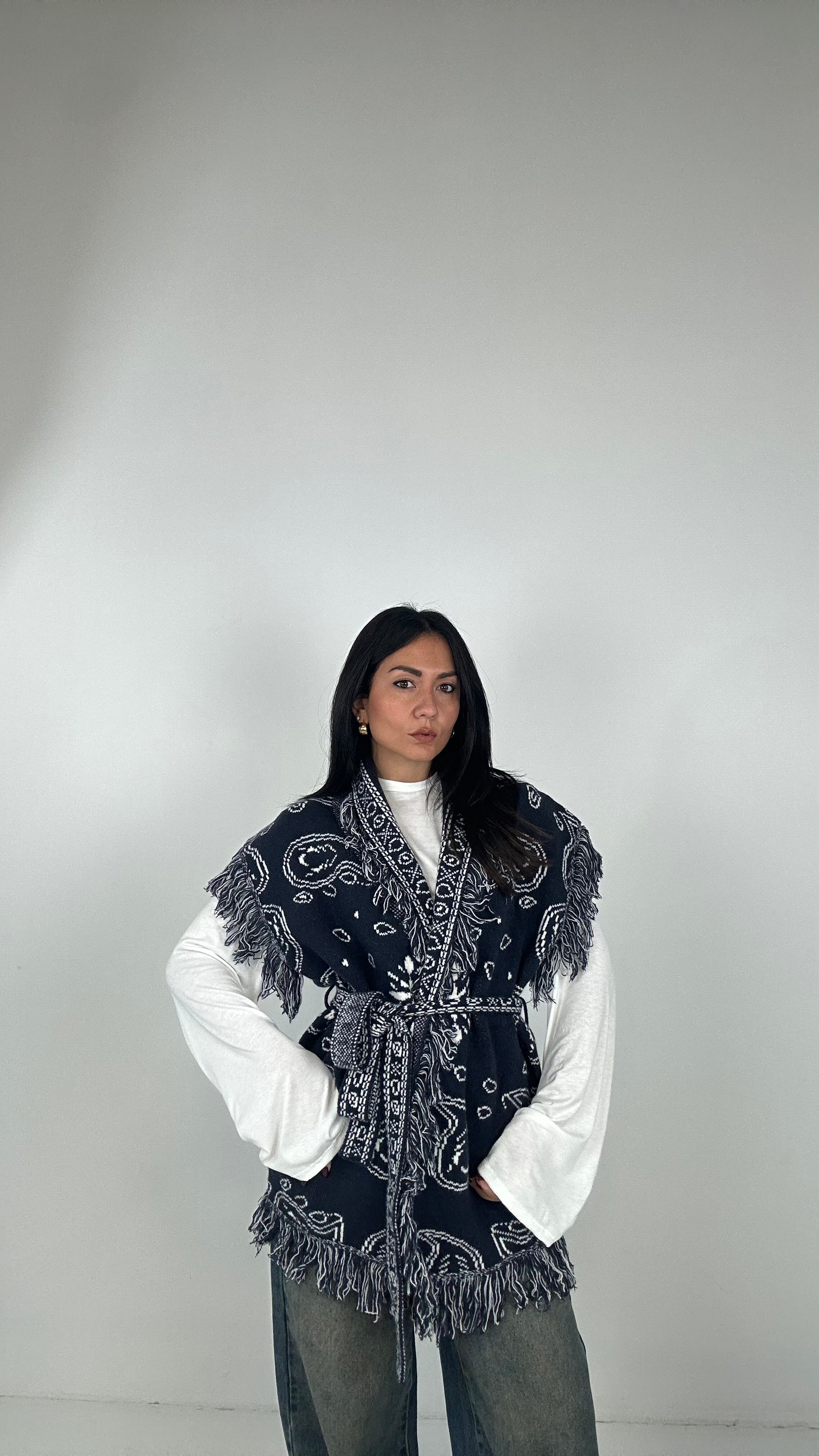 Cardigan CINTURA BANDANA - BLU