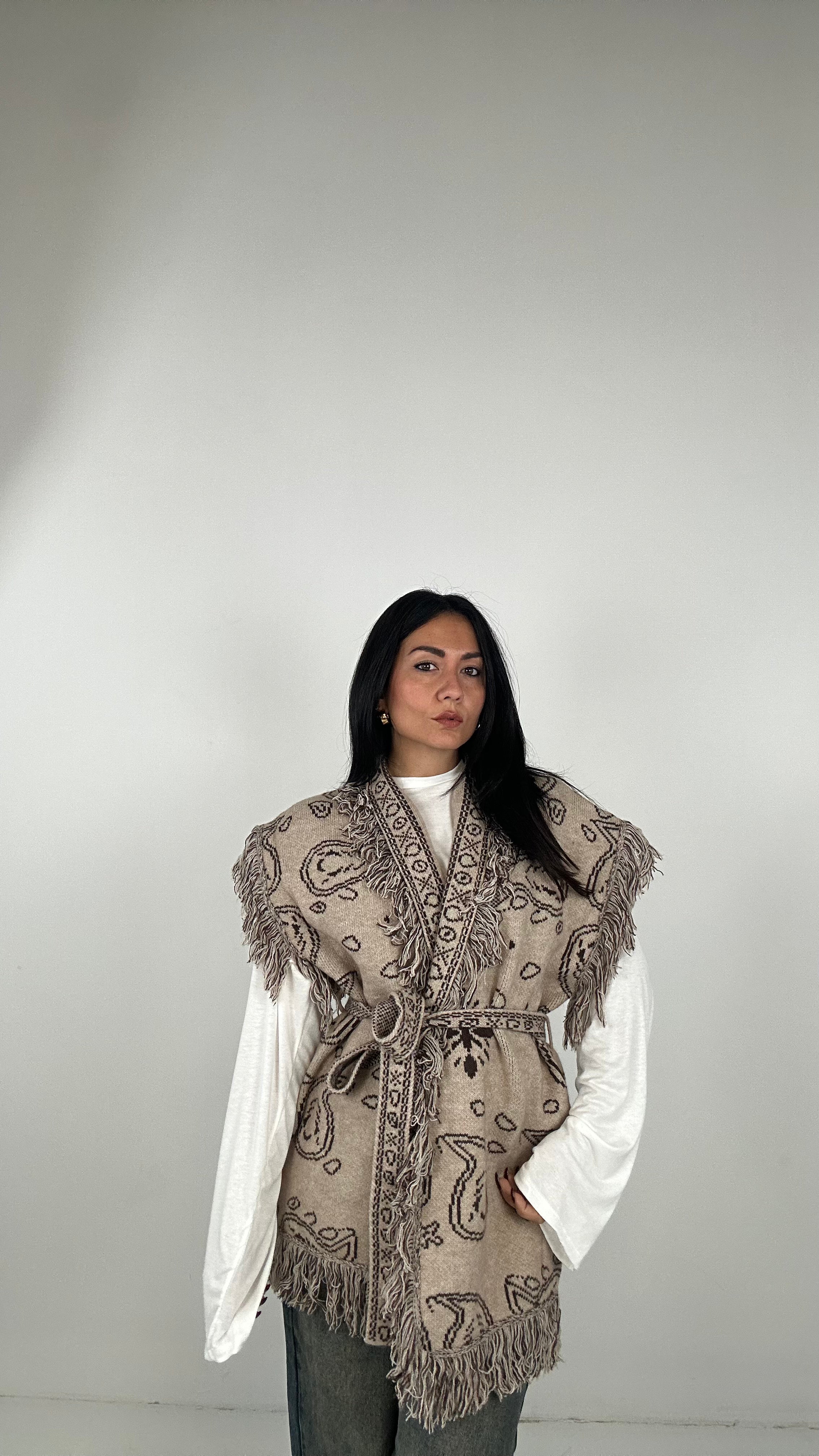 Cardigan CINTURA BANDANA - BEIGE
