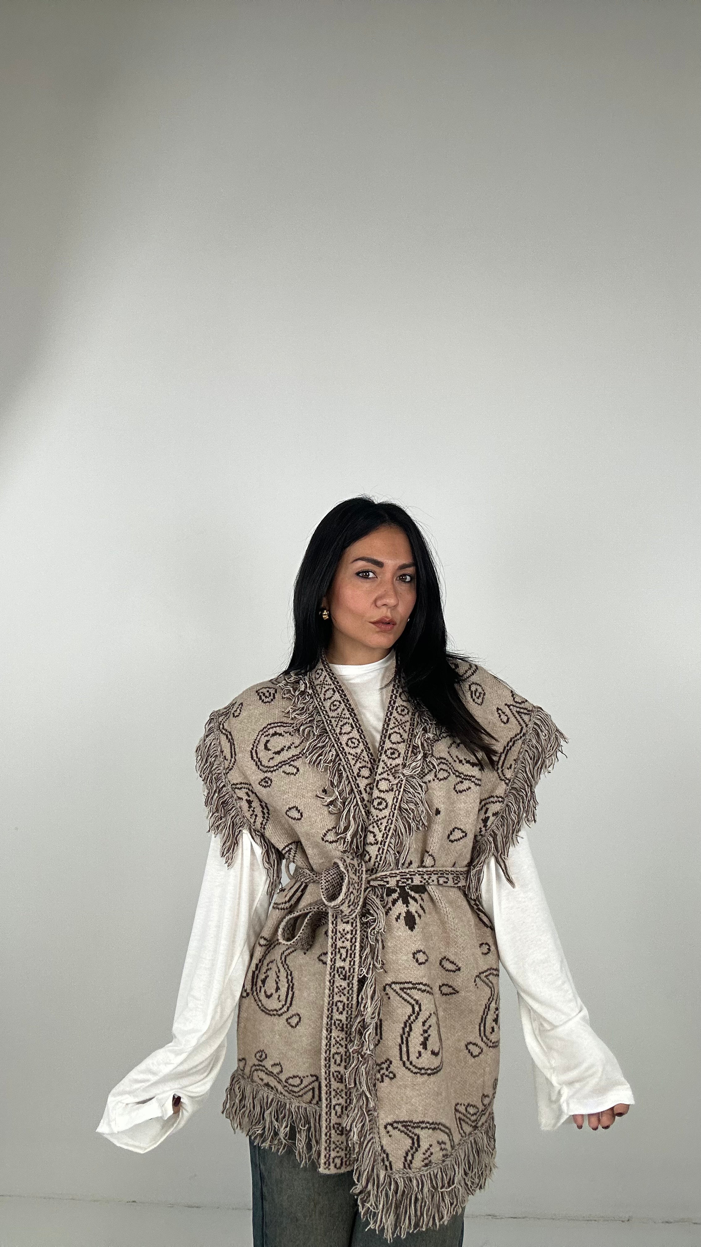 Cardigan CINTURA BANDANA - BEIGE