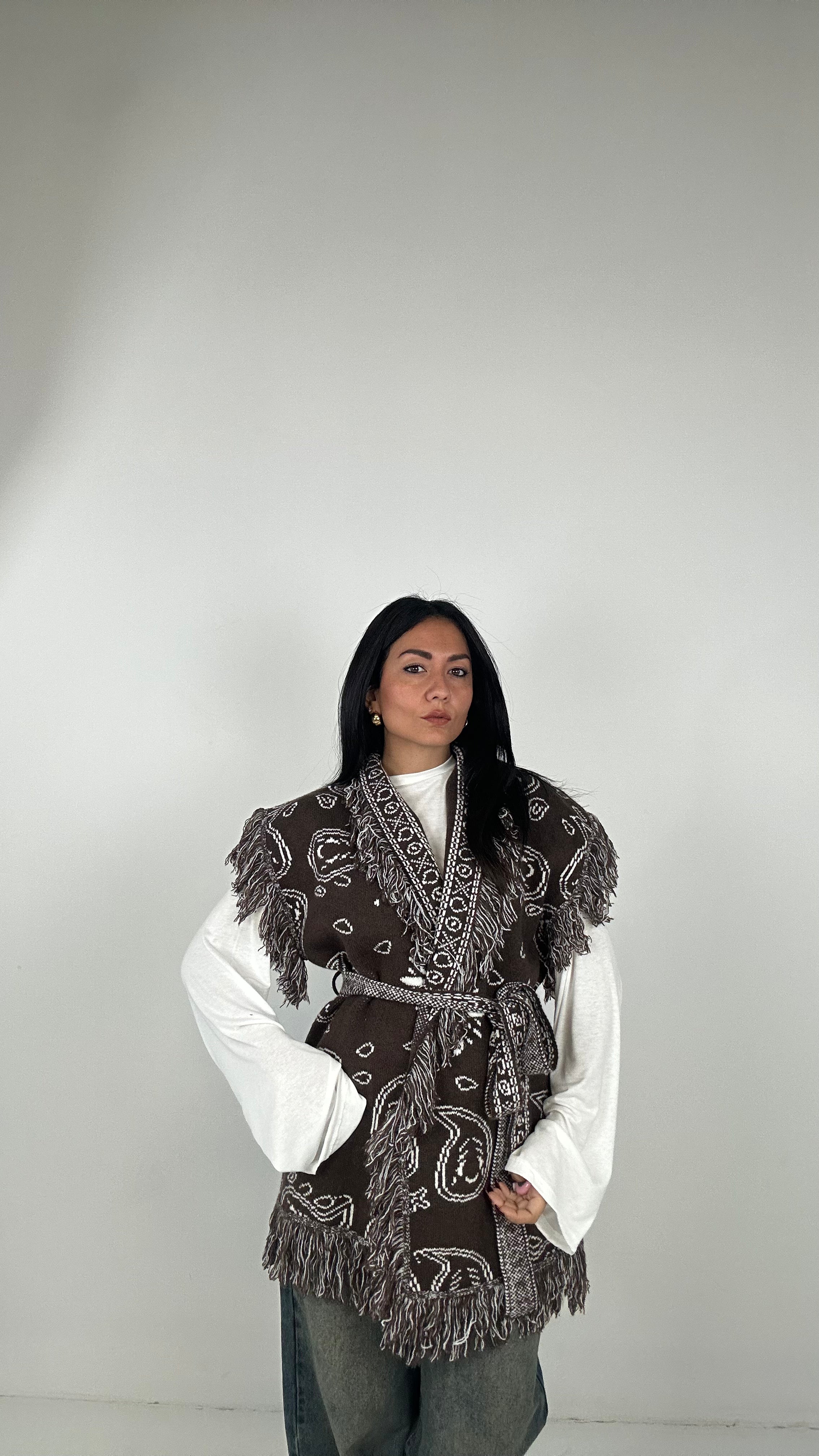 Cardigan CINTURA BANDANA - MARRONE