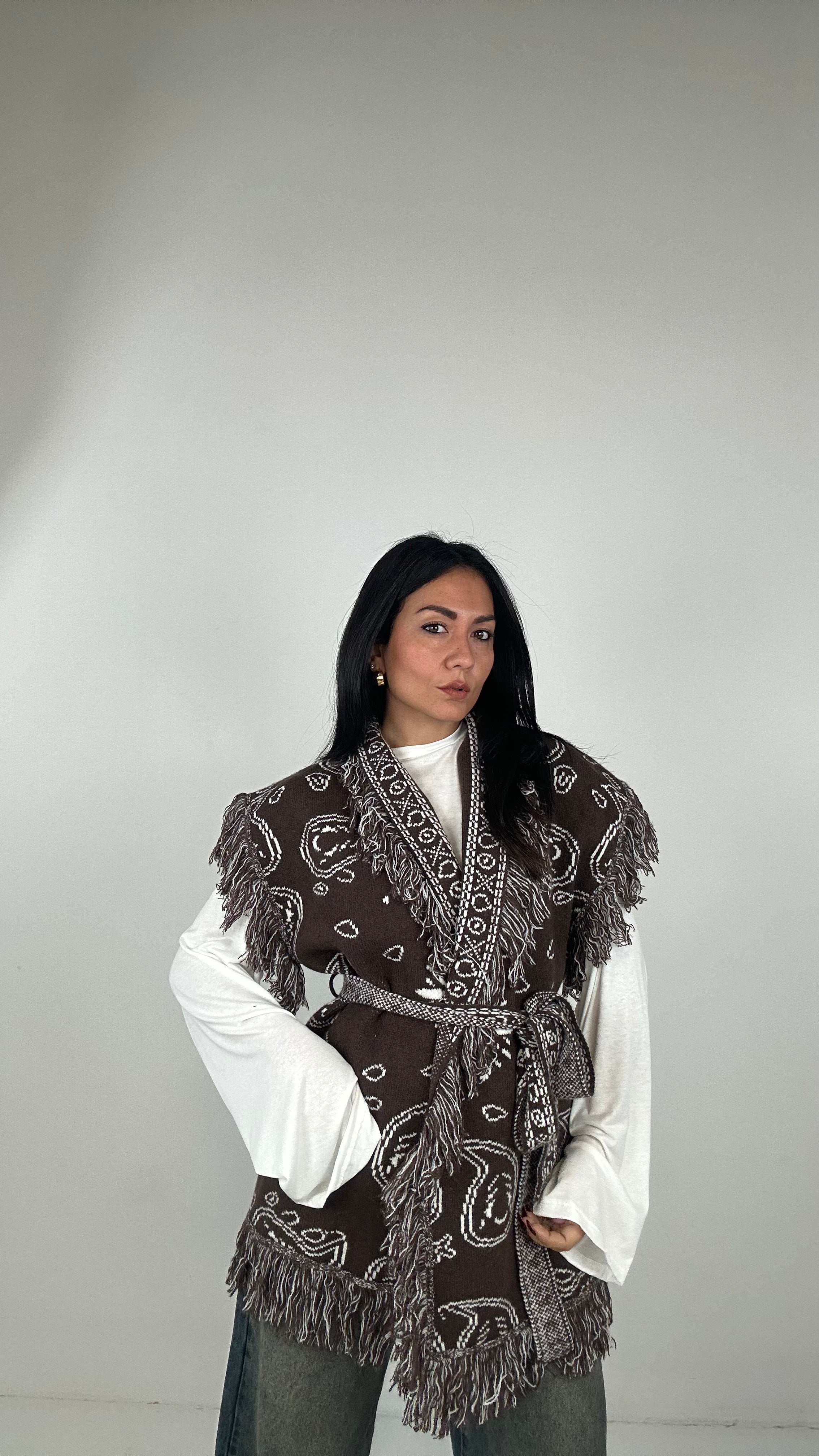 Cardigan CINTURA BANDANA - MARRONE