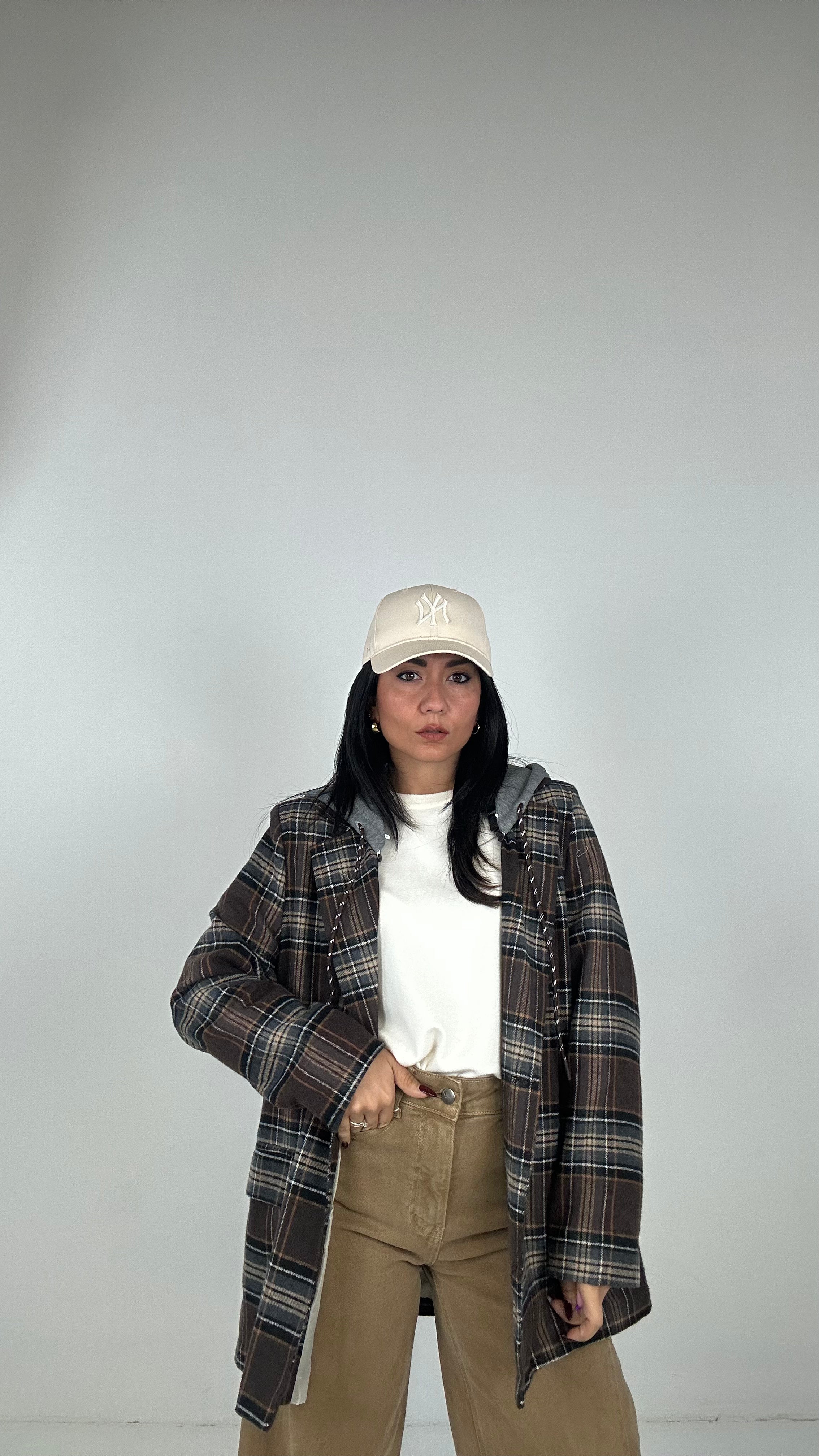 Blazer A QUADRI CON CAPPUCCIO - BEIGE