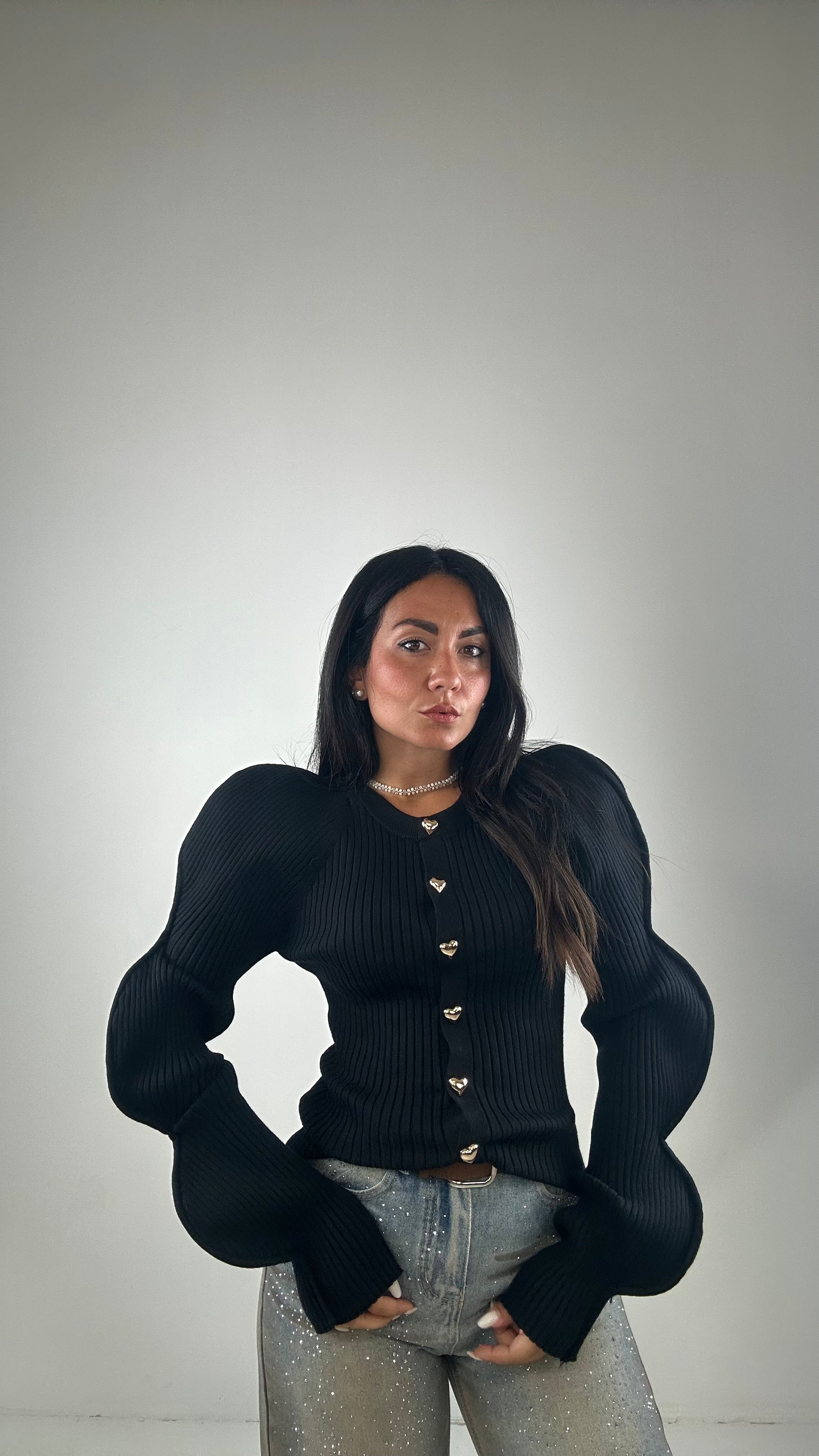 cardigan ONDA E CUORICINI - NERO