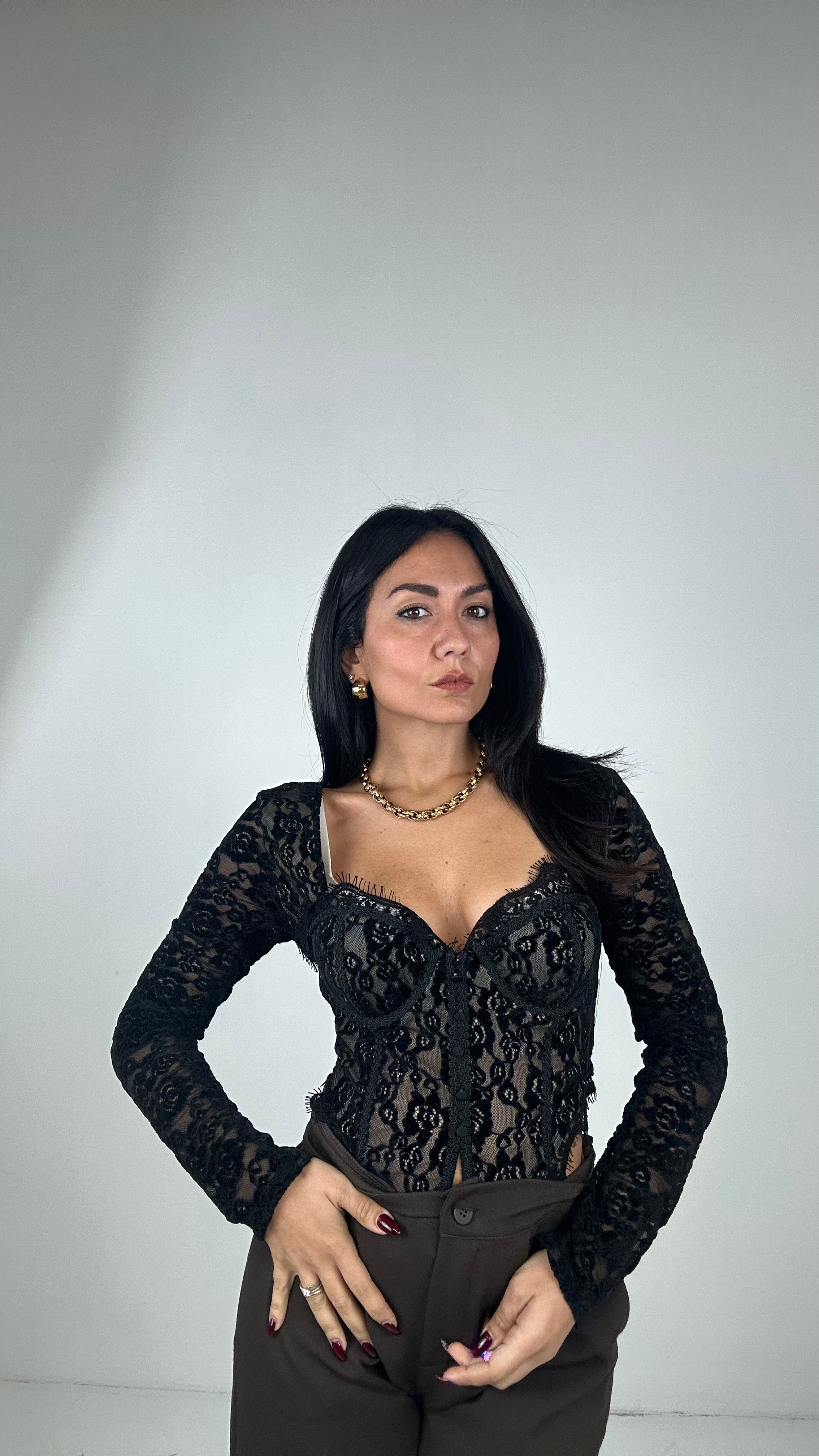 Top BUSTINO IN PIZZO - NERO