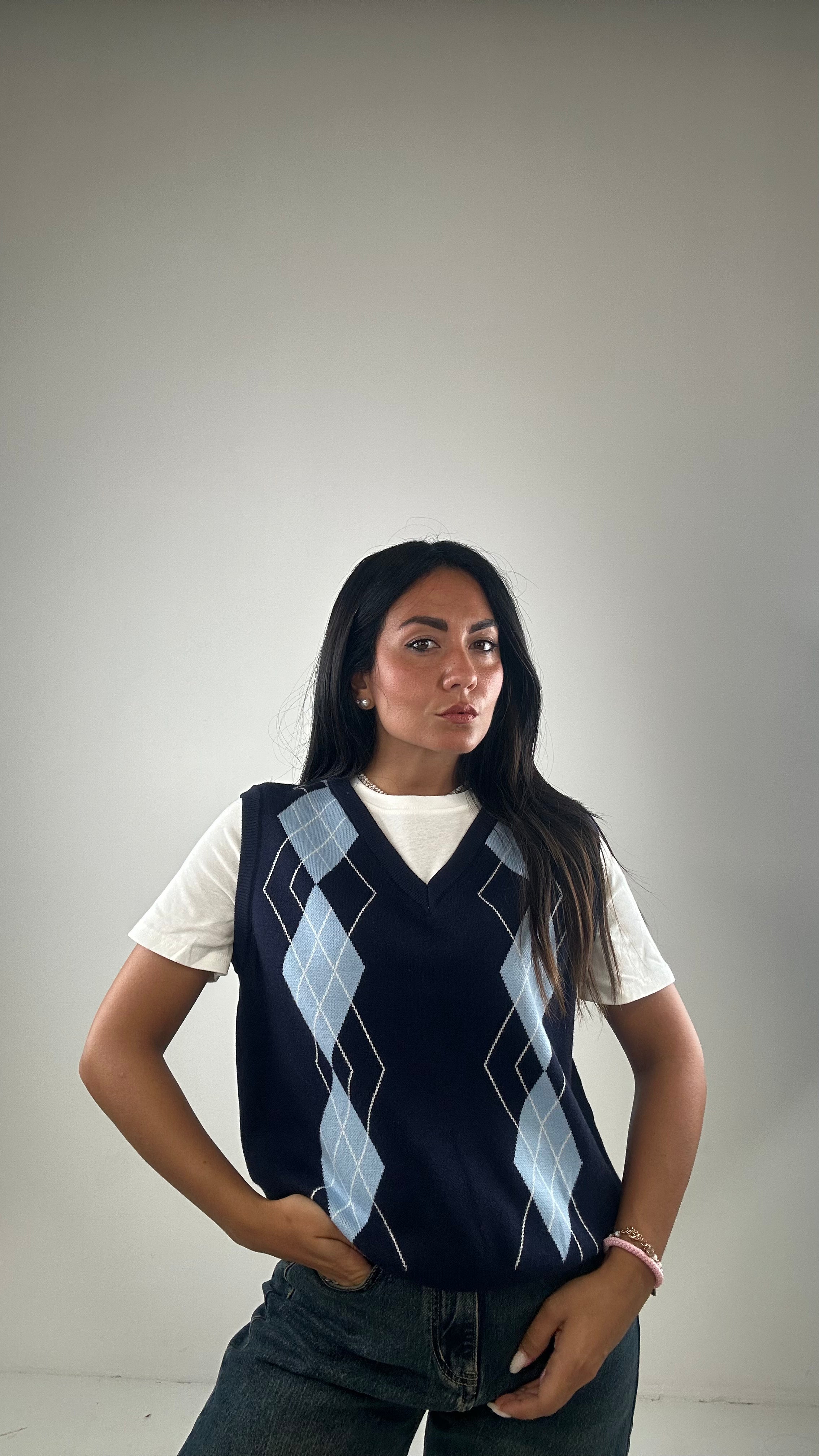 Gilet CON FINTA T-SHIRT - BLU