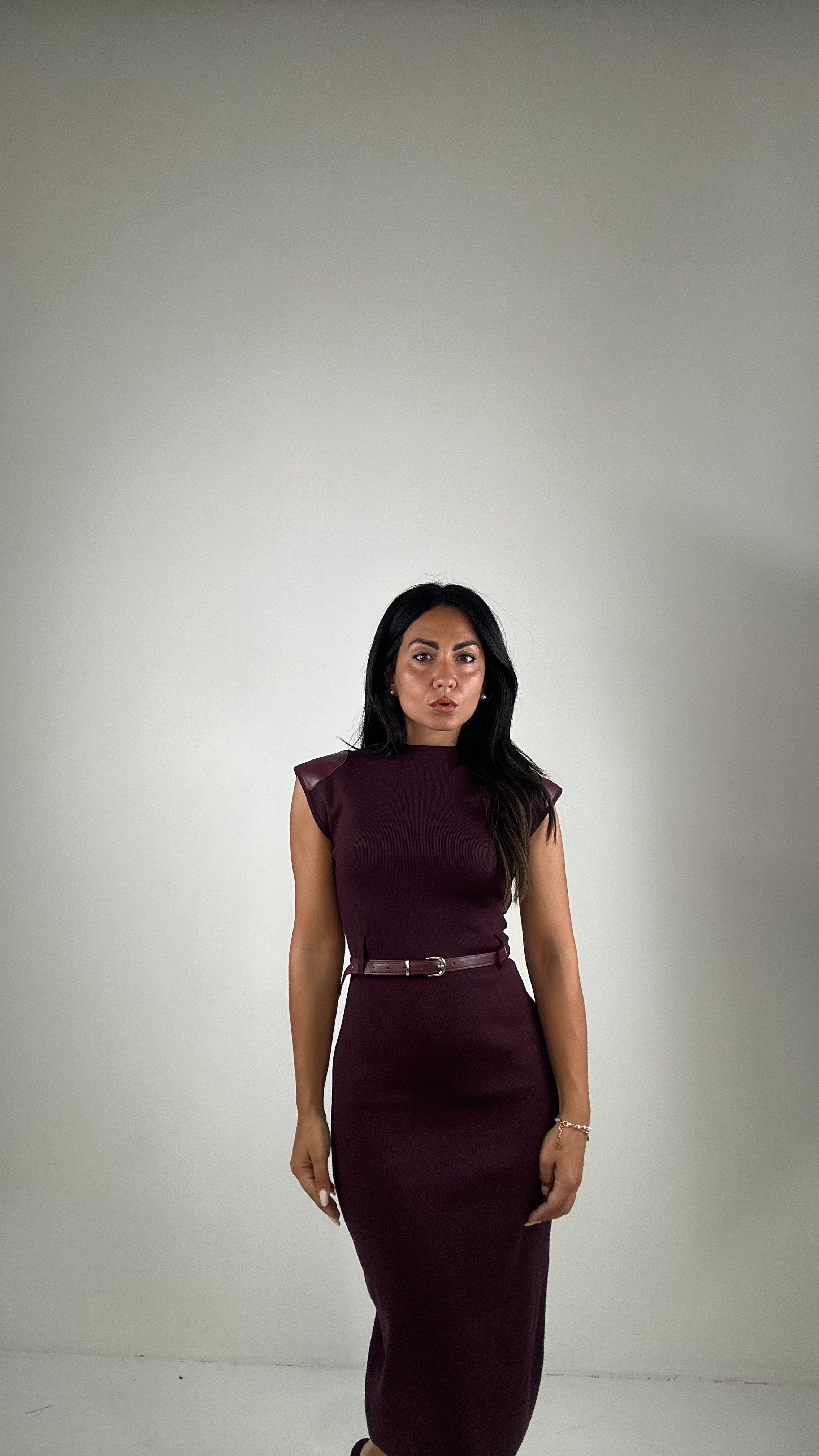 Vestito IN MAGLIA CON PARTI ECOPELLE - BORDEAUX